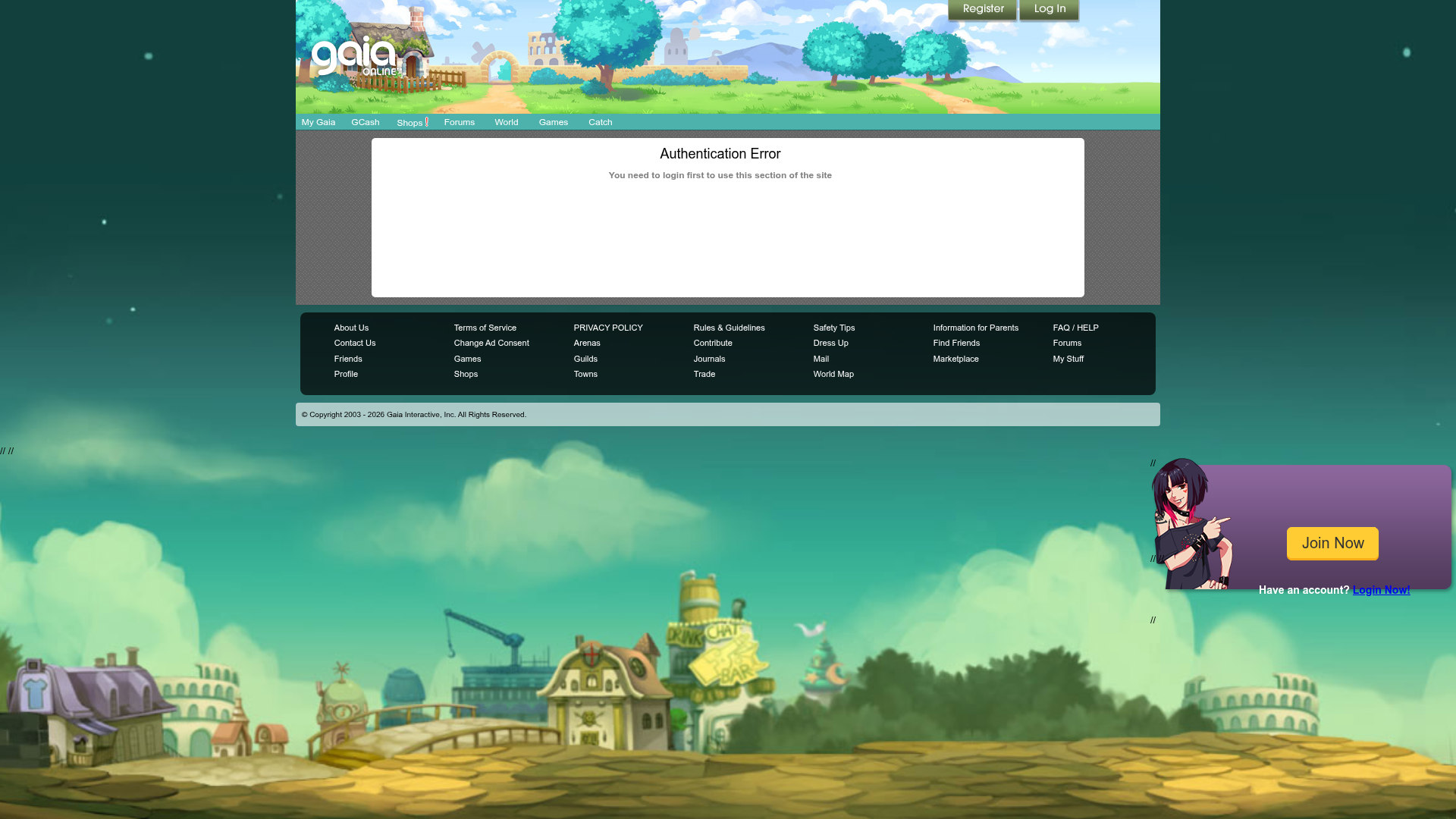 gaia-online login screenshot