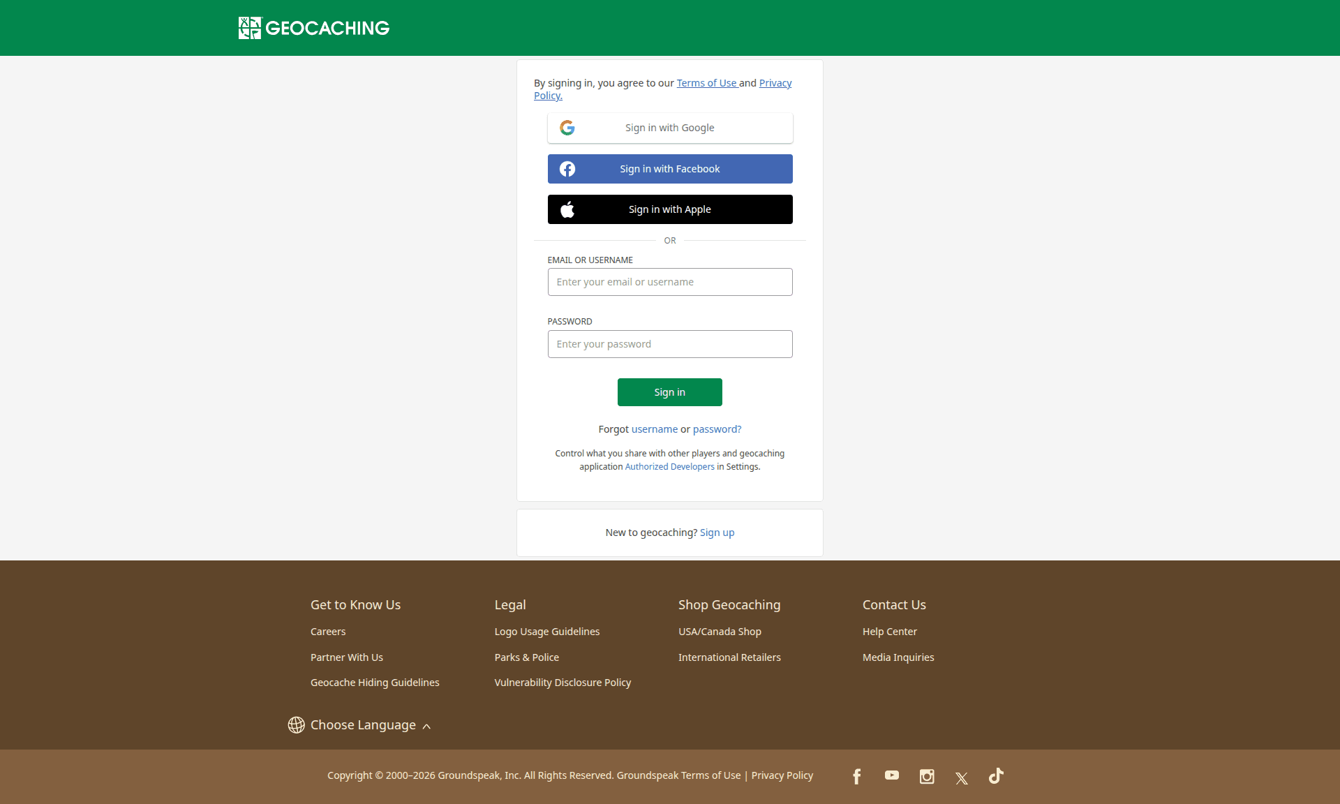 geocaching login screenshot