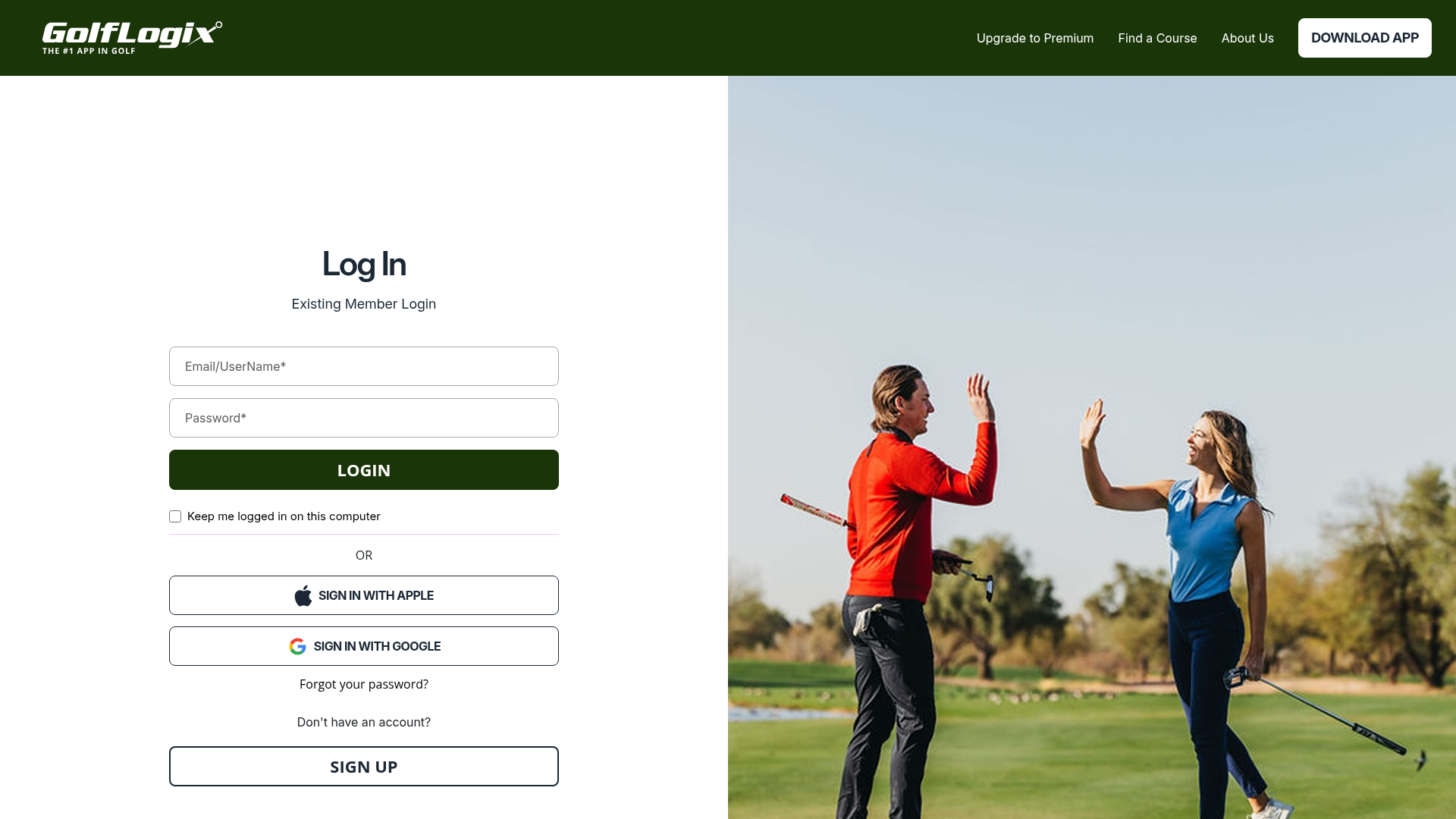 golflogix login screenshot