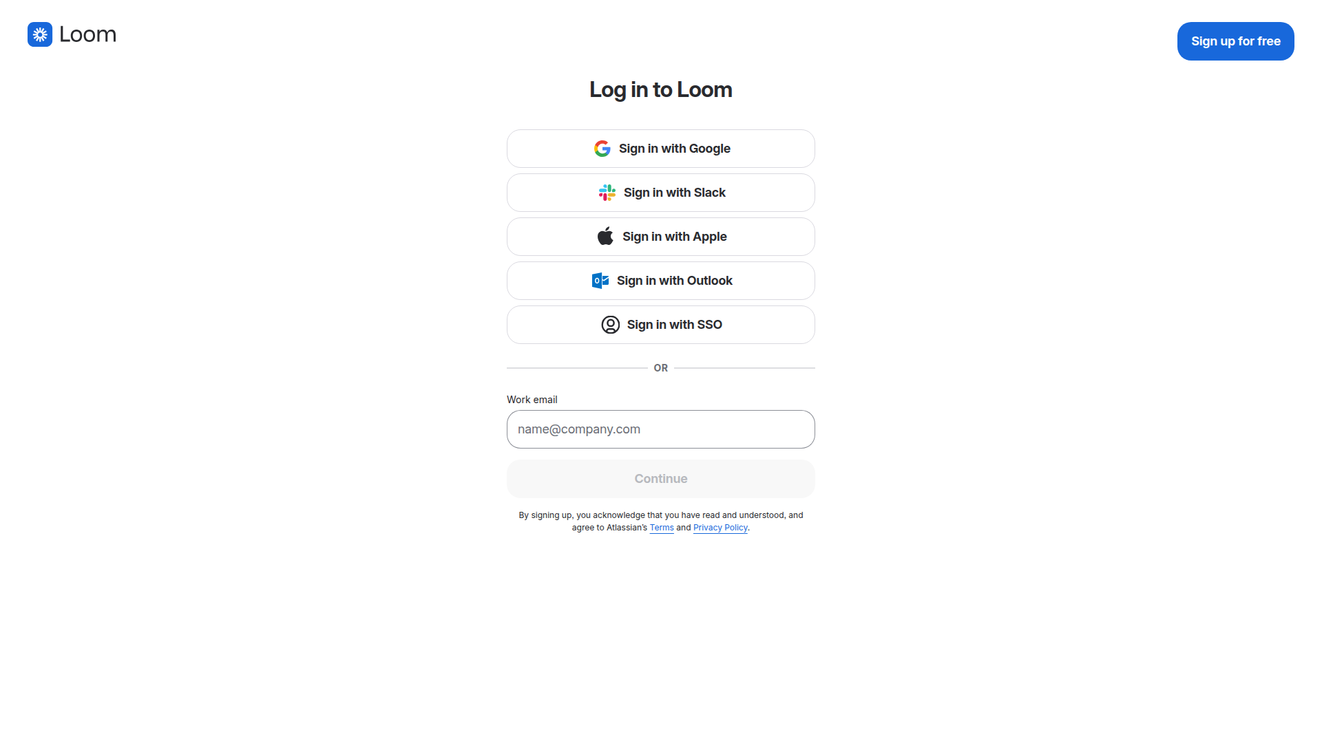 loom login screenshot