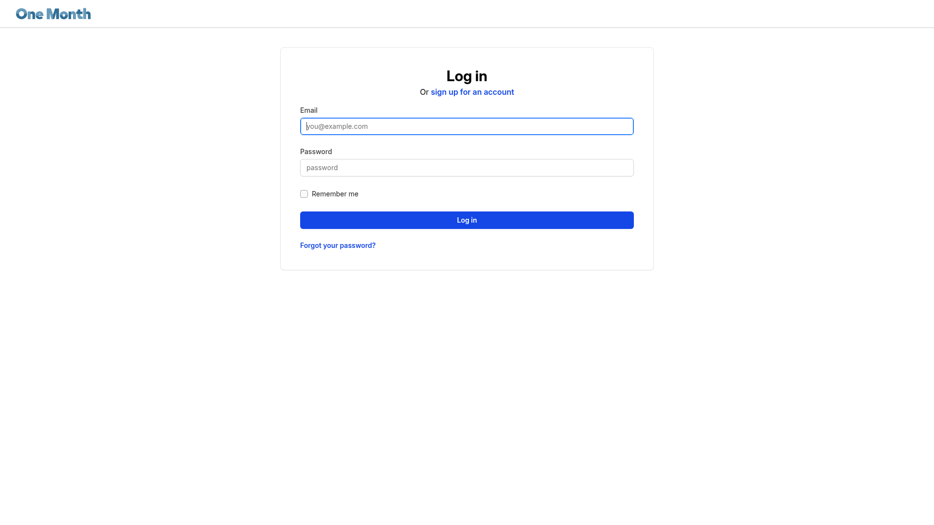 one-month login screenshot