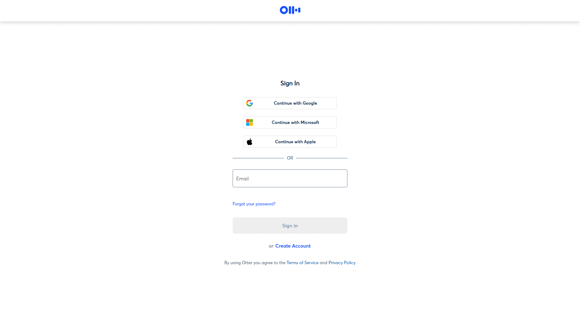 otter login screenshot