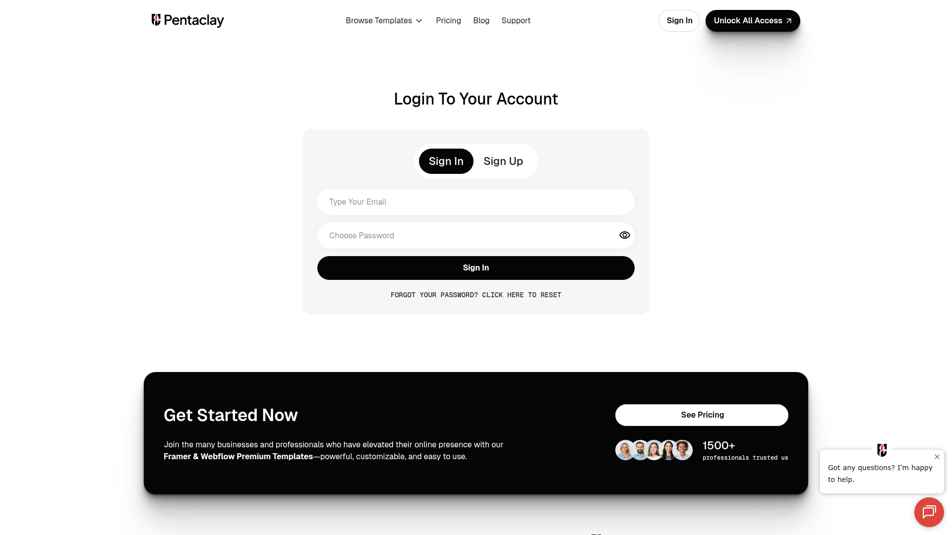 pentaclay login screenshot