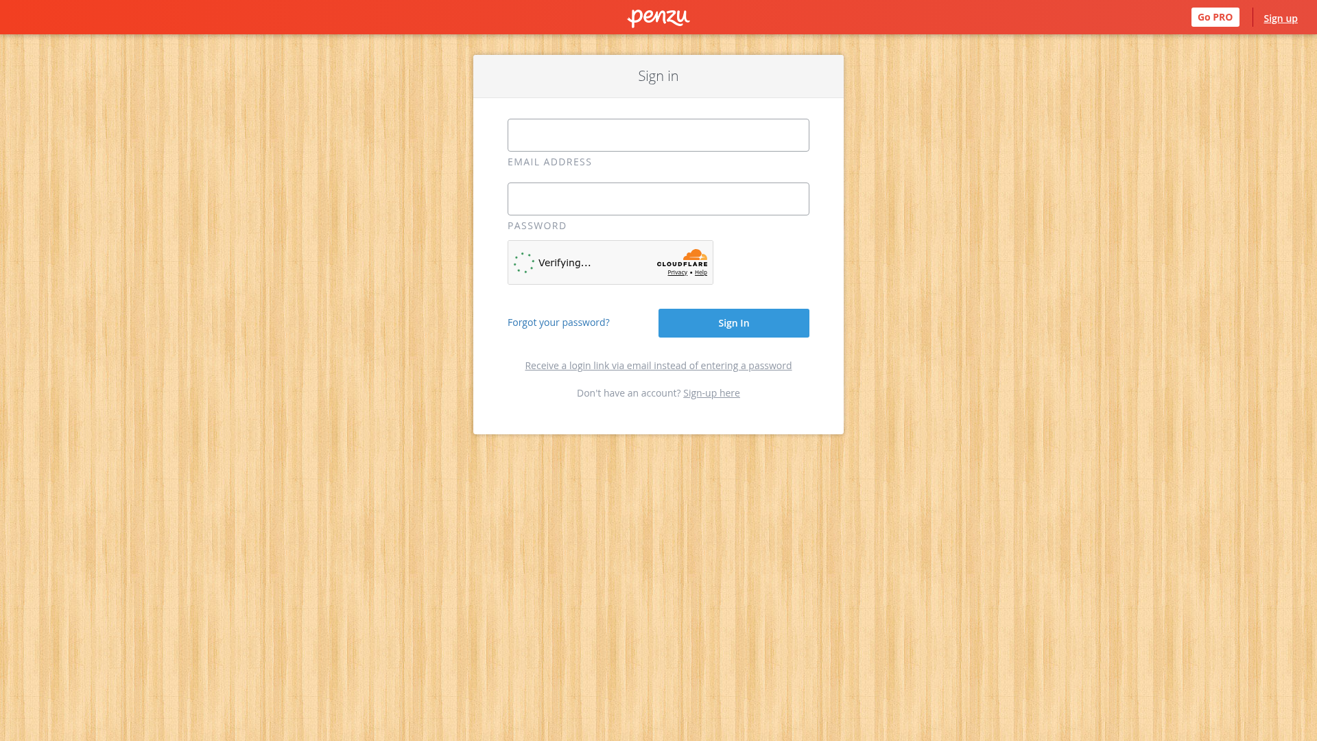 penzu login screenshot