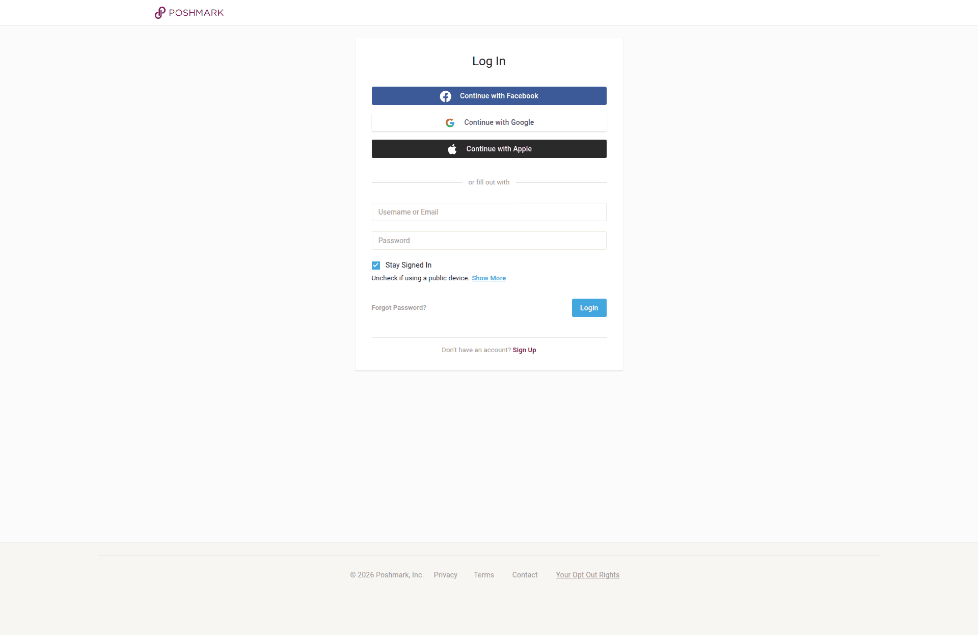 poshmark login screenshot