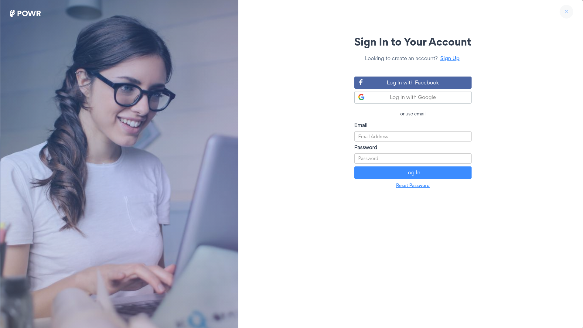 powr-io login screenshot