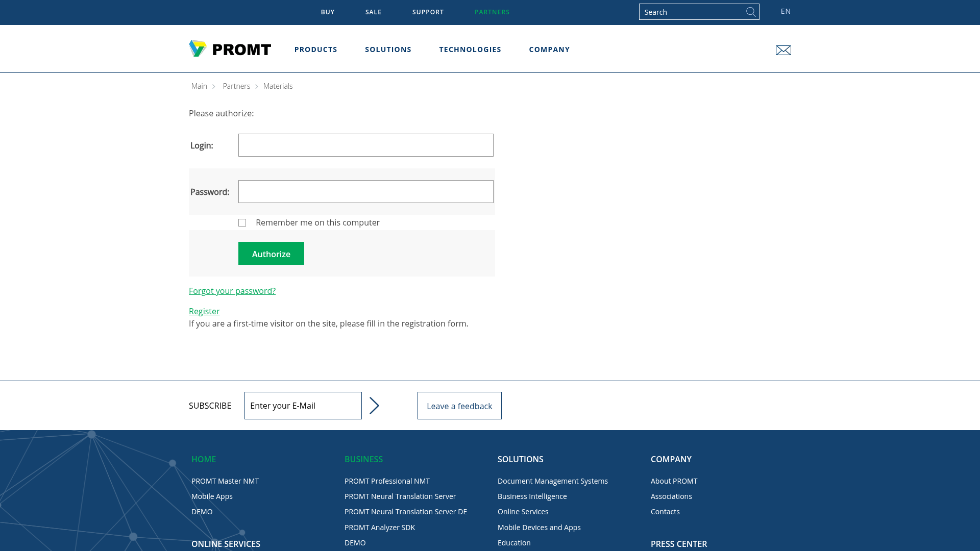 promt-translator login screenshot