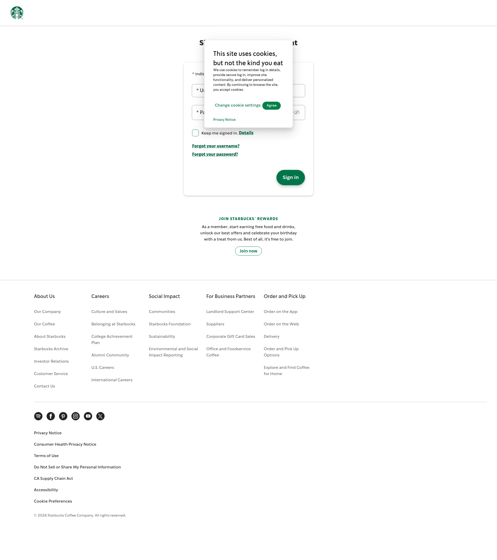 starbucks login screenshot
