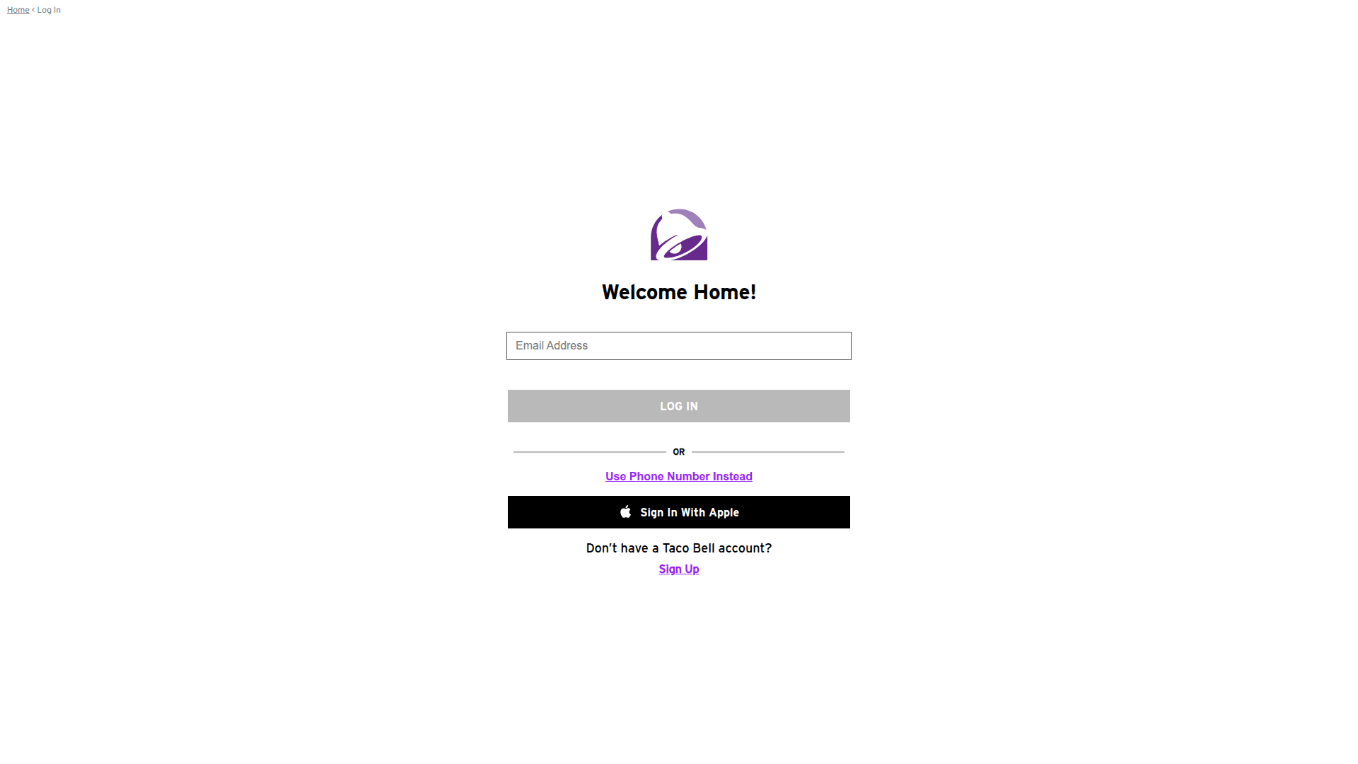 taco-bell login screenshot