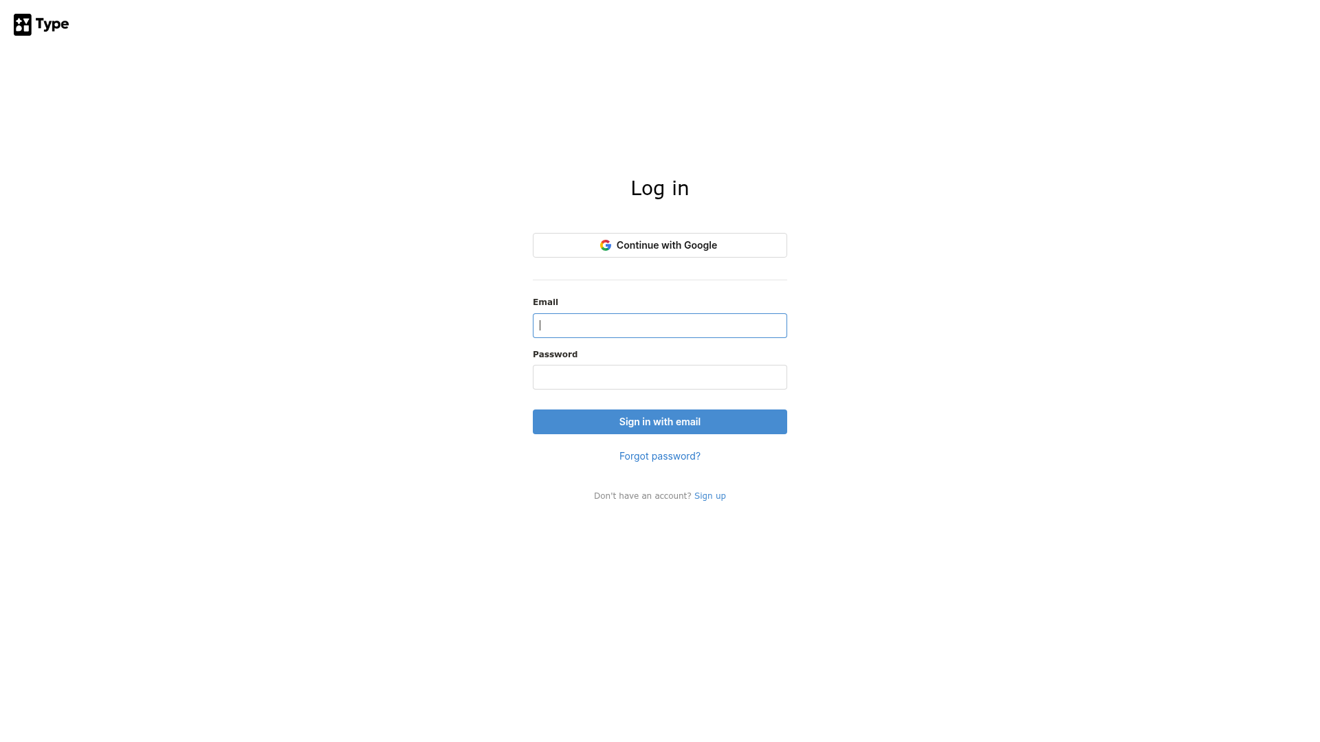 type login screenshot