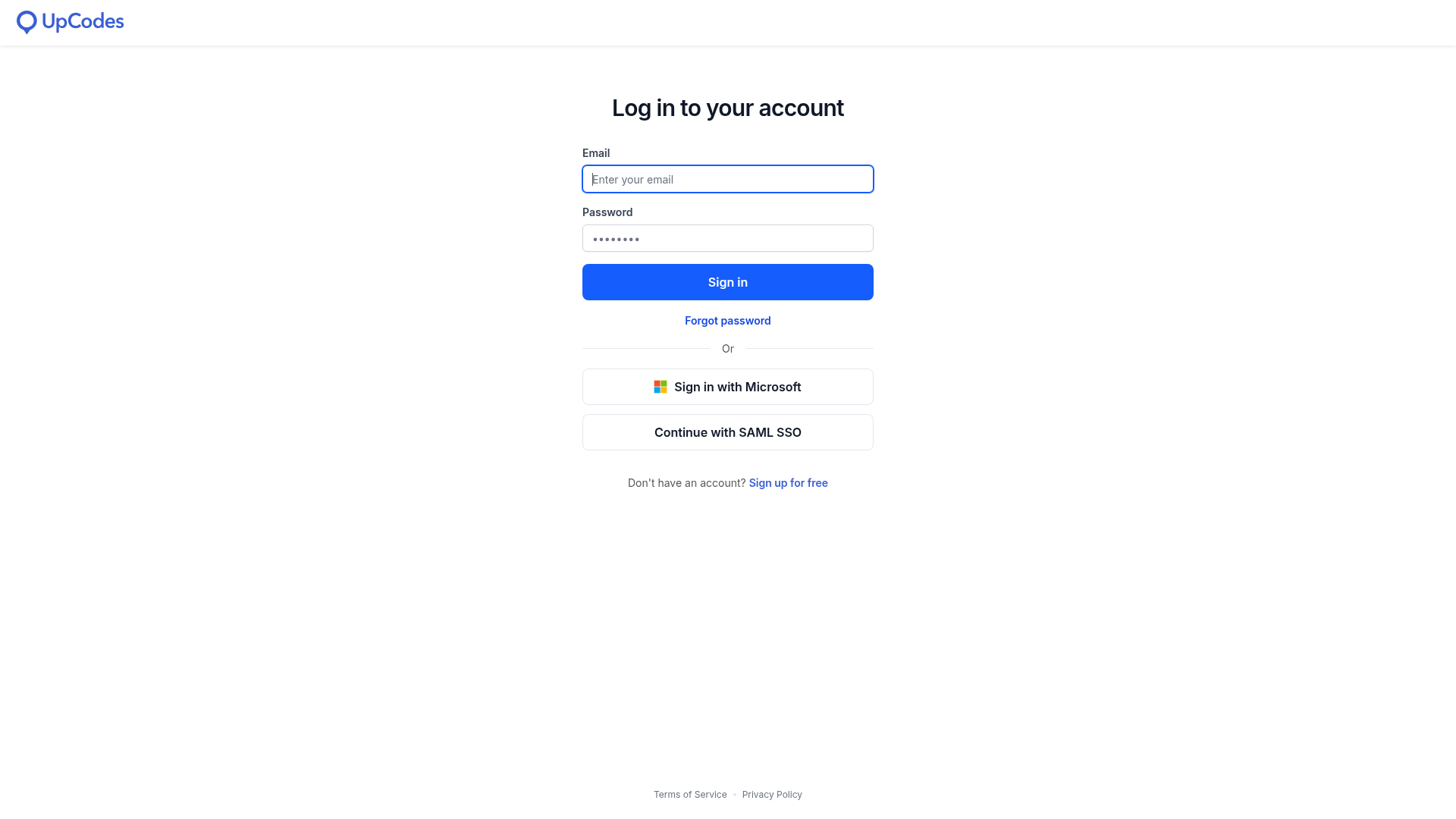 upcodes login screenshot