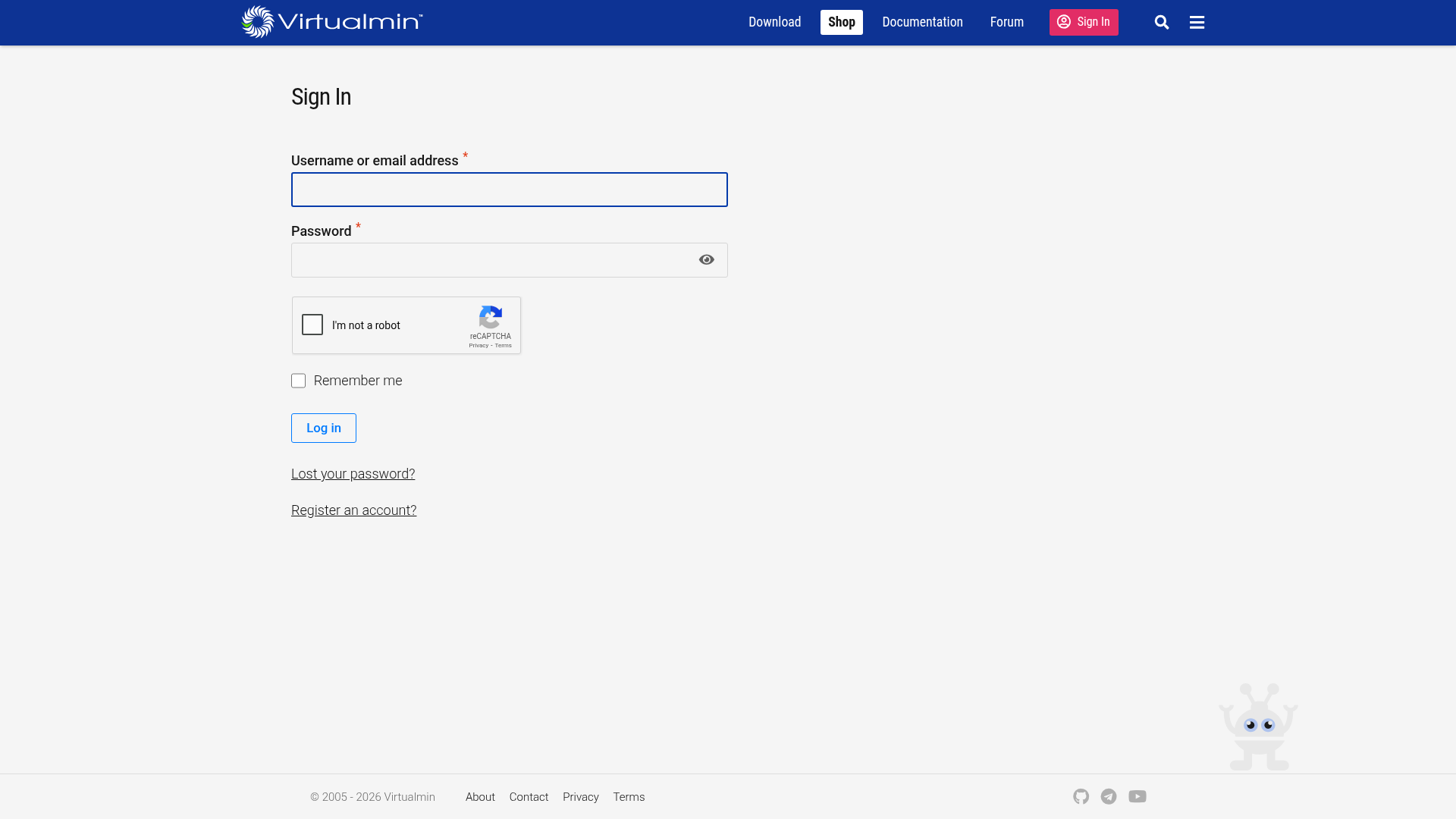 virtualmin login screenshot