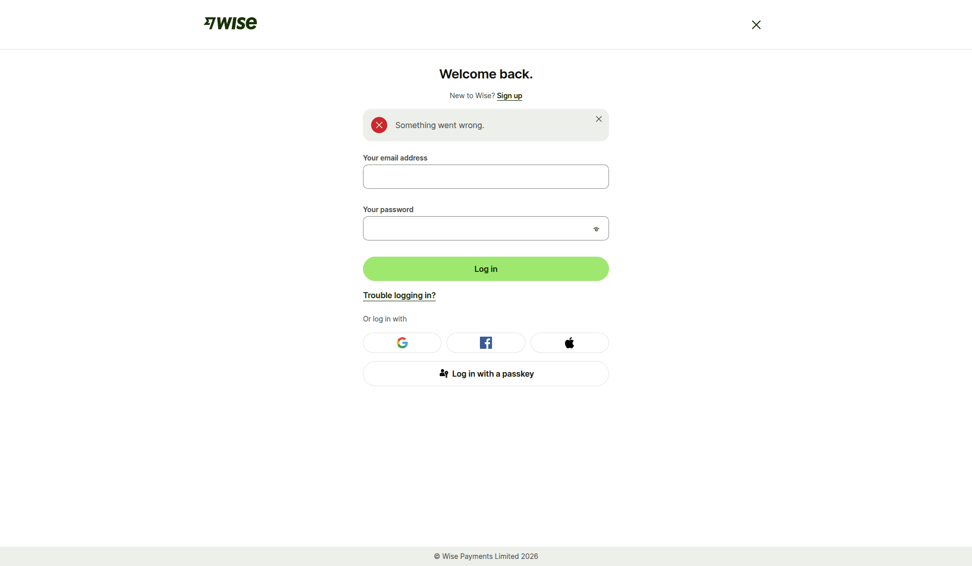 wise login screenshot
