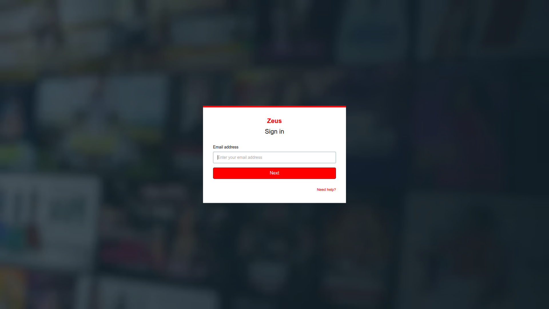 zeus login screenshot