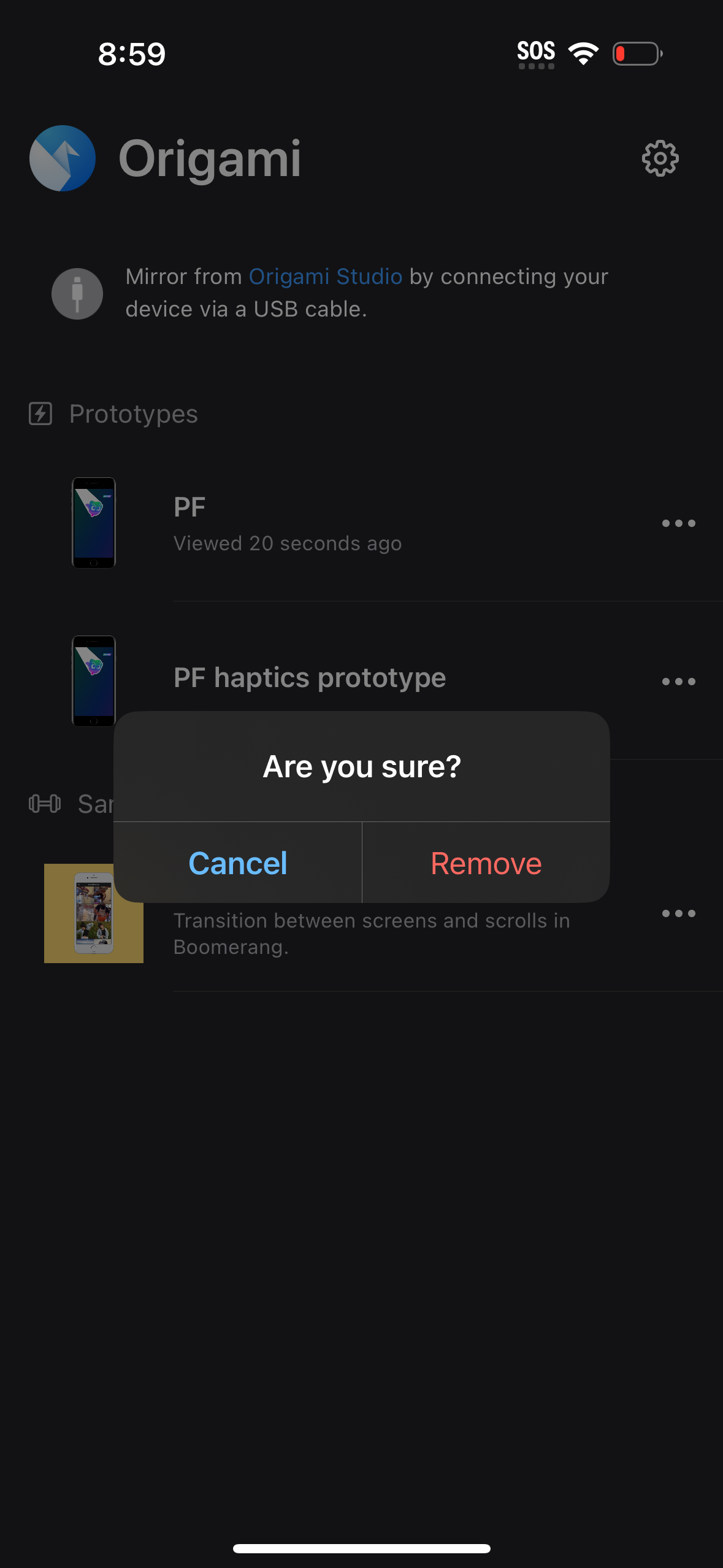 origami modal screenshot