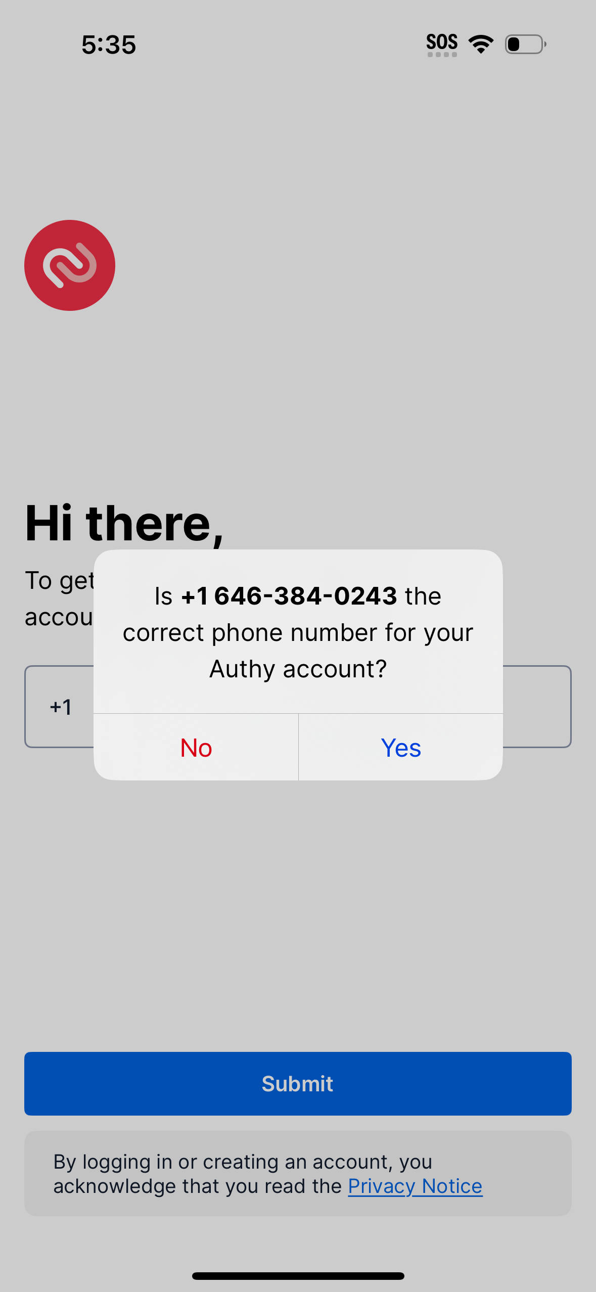 authy modal screenshot