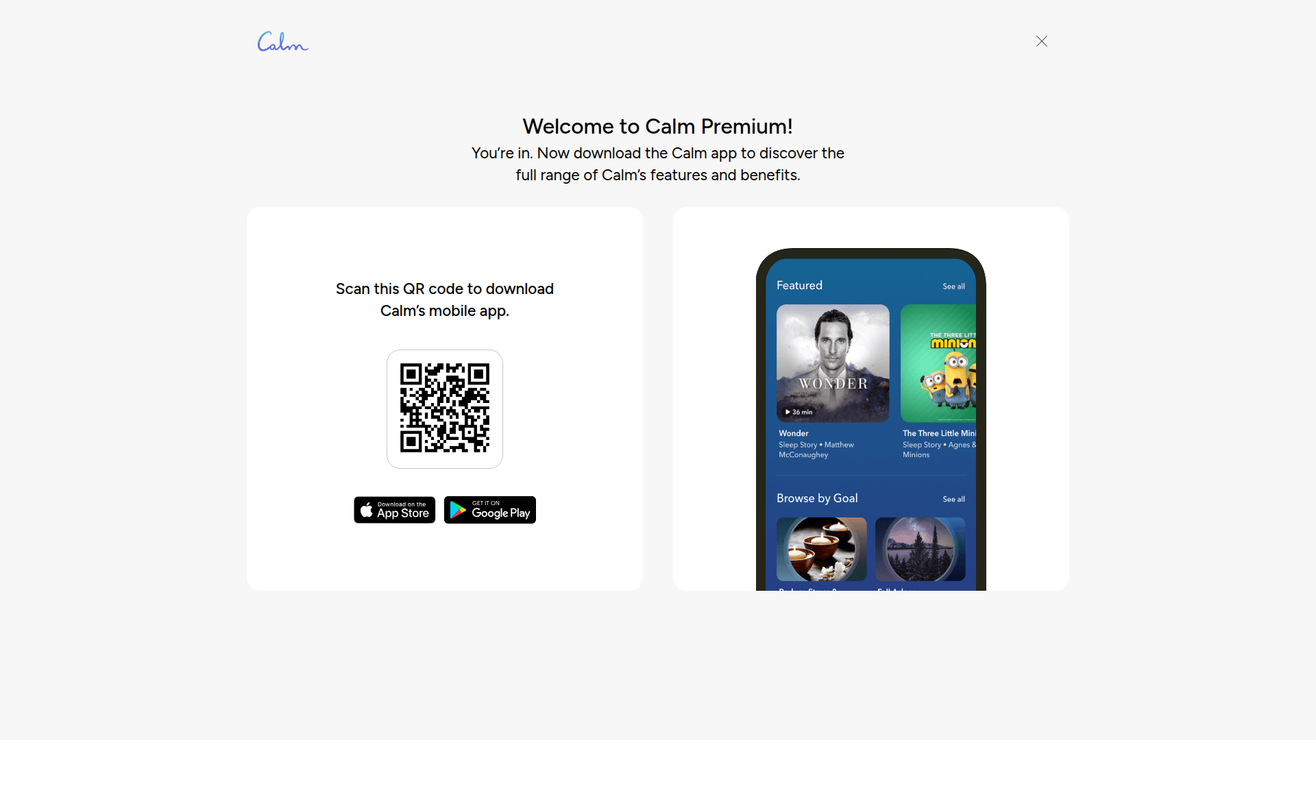 calm modal screenshot