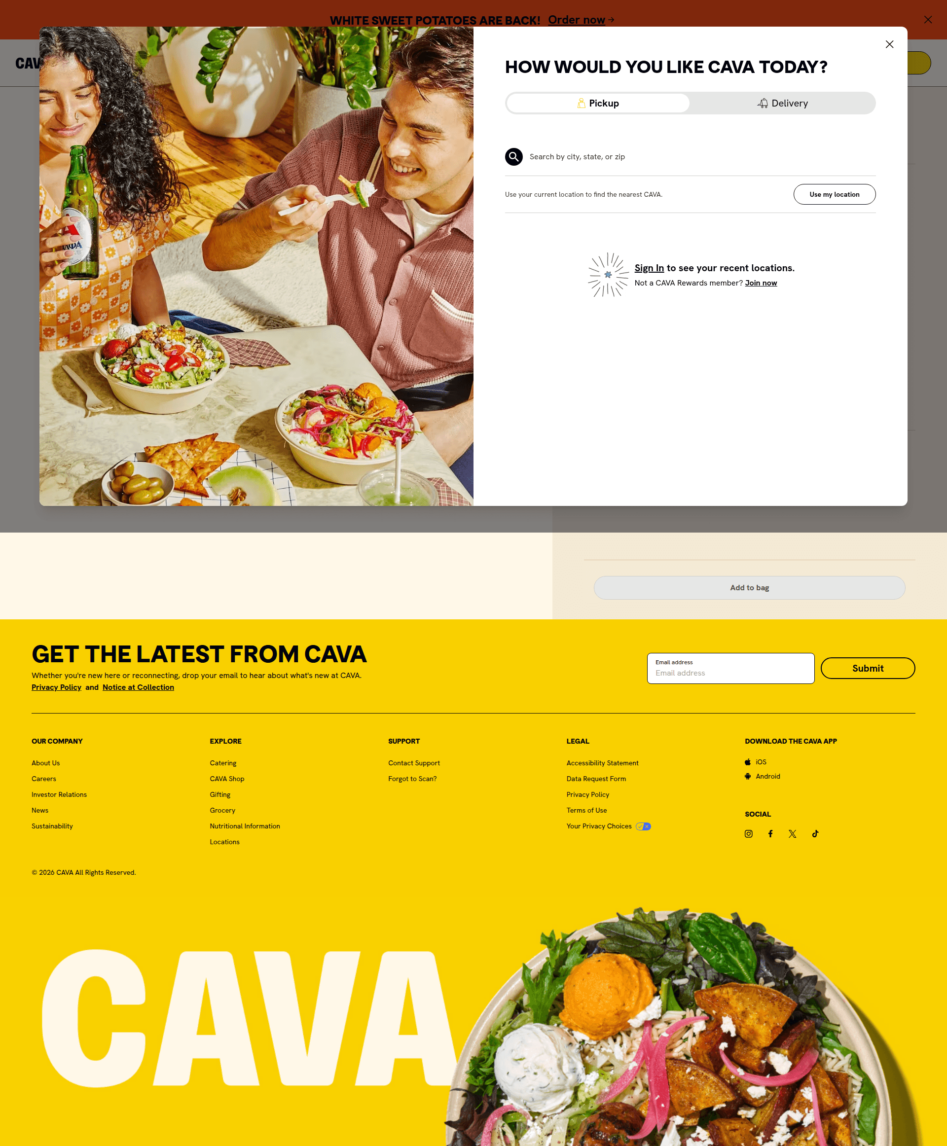 cava modal screenshot