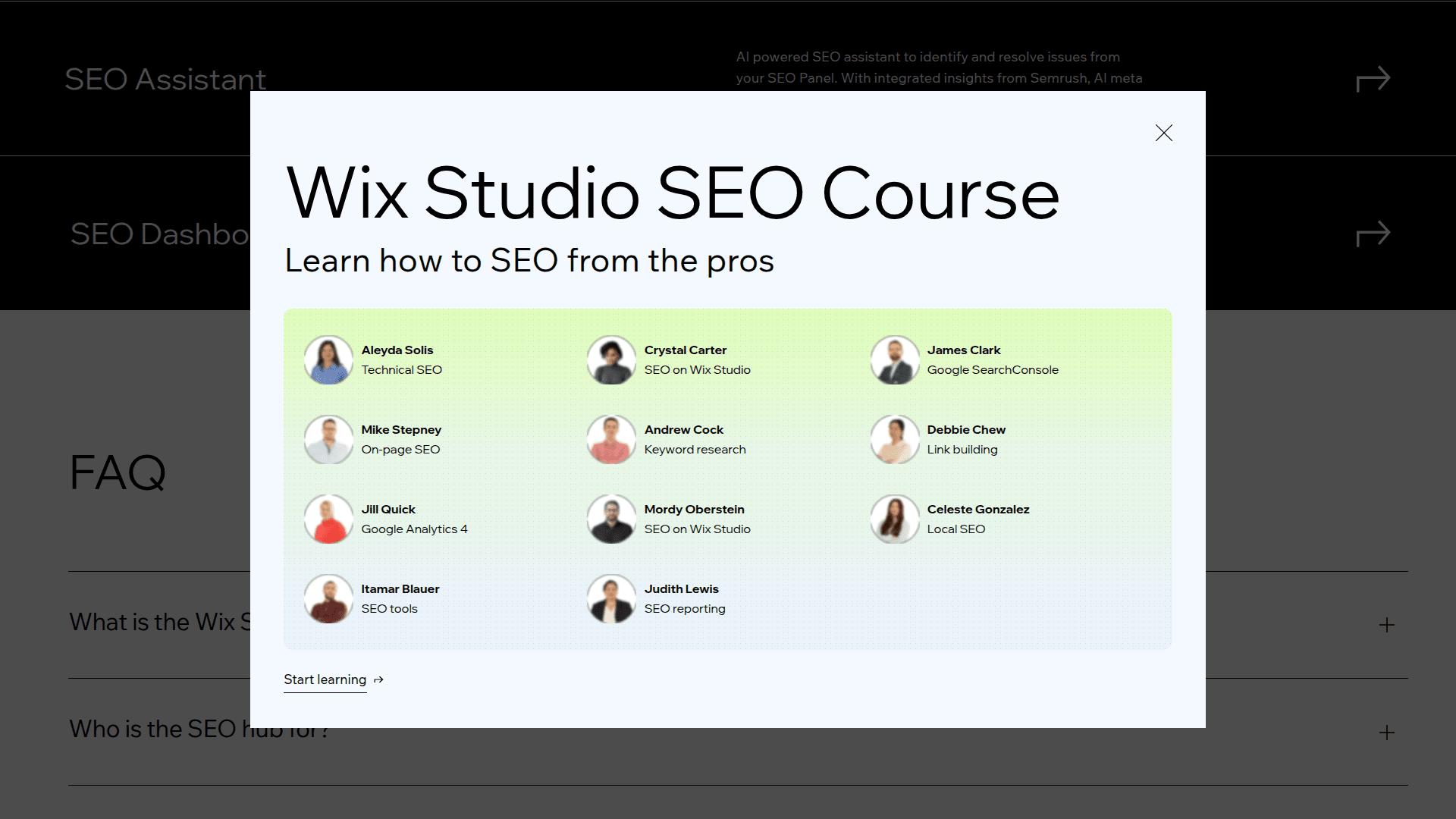 wix modal screenshot