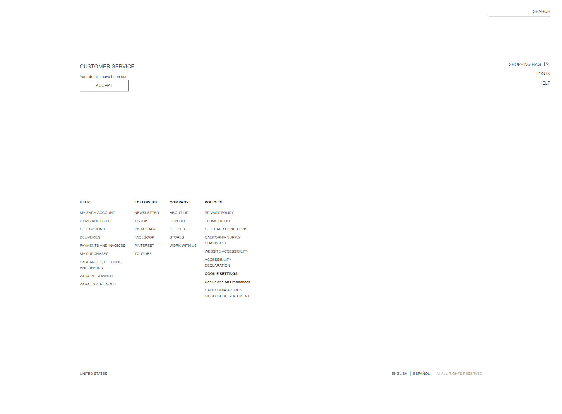 zara modal screenshot
