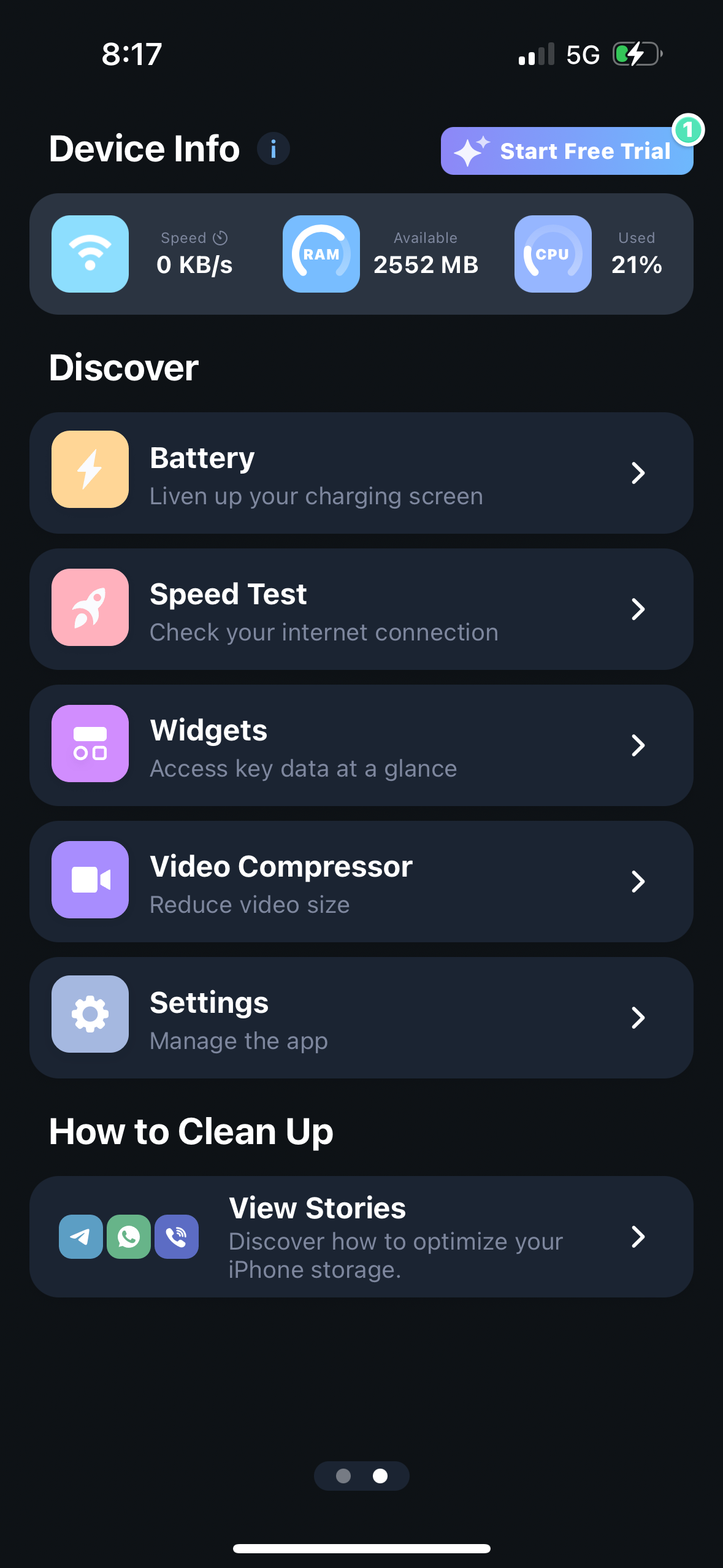 smart-cleaner navigation screenshot