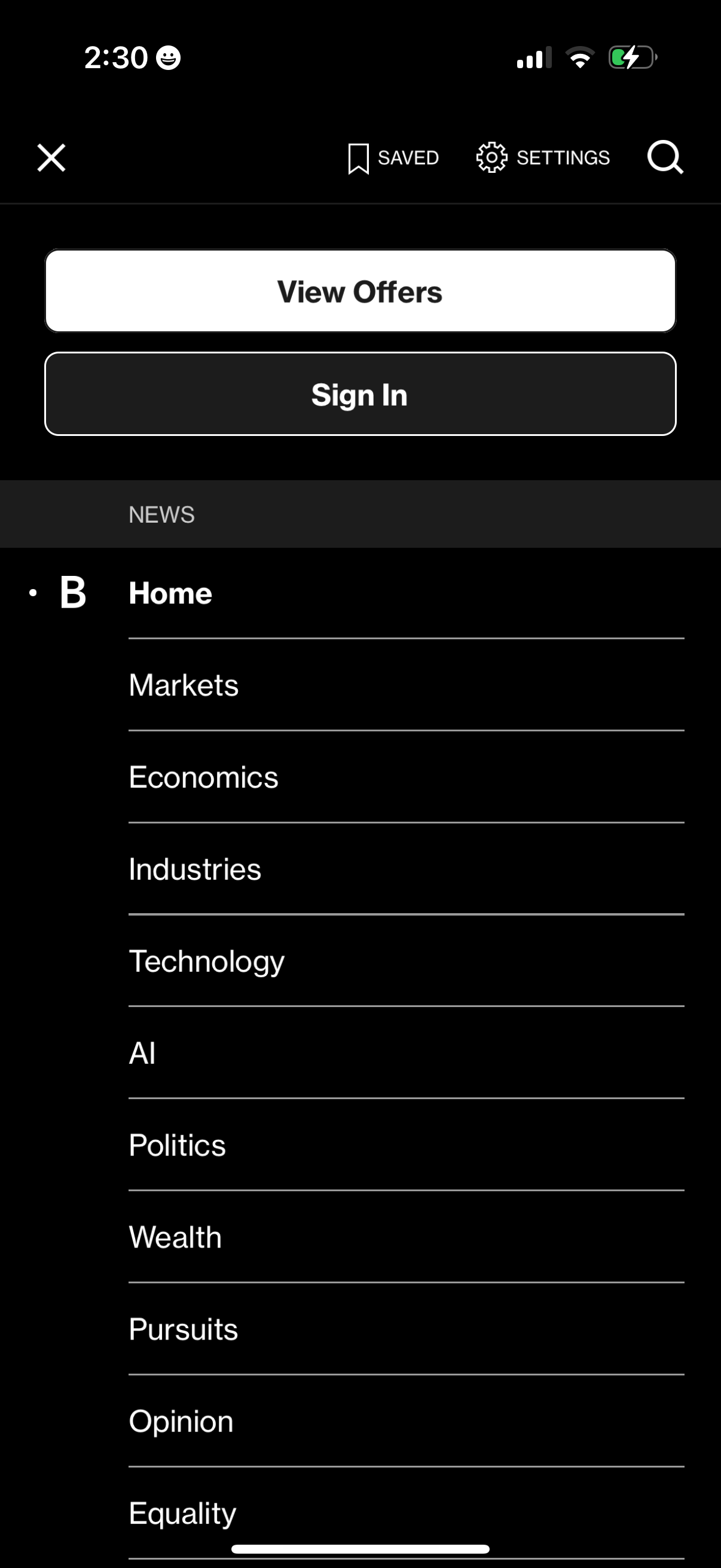 bloomberg navigation screenshot
