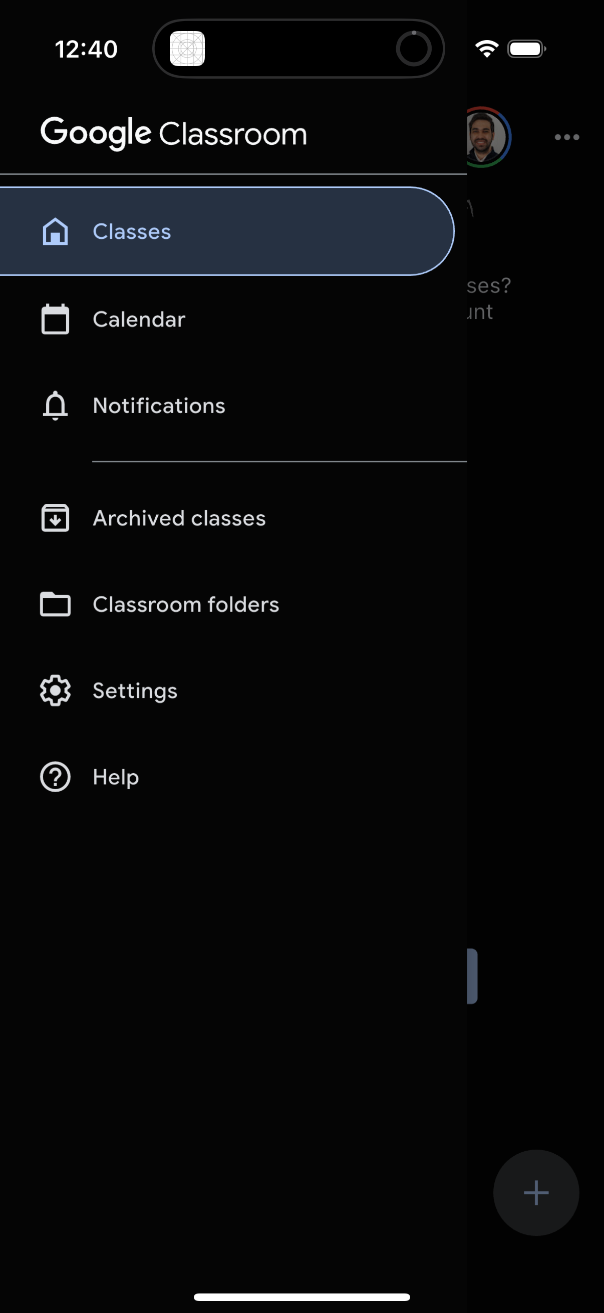 google-classroom navigation screenshot