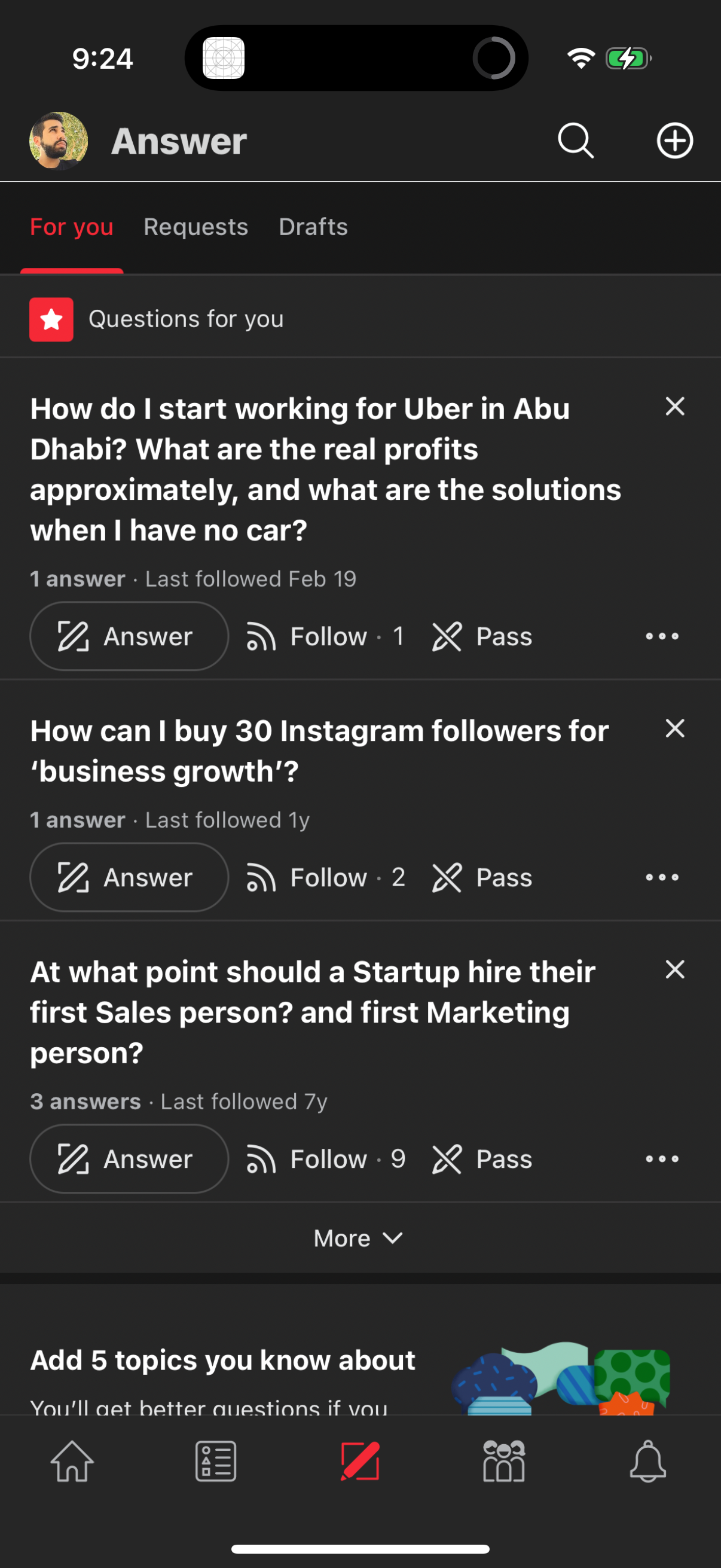 quora navigation screenshot