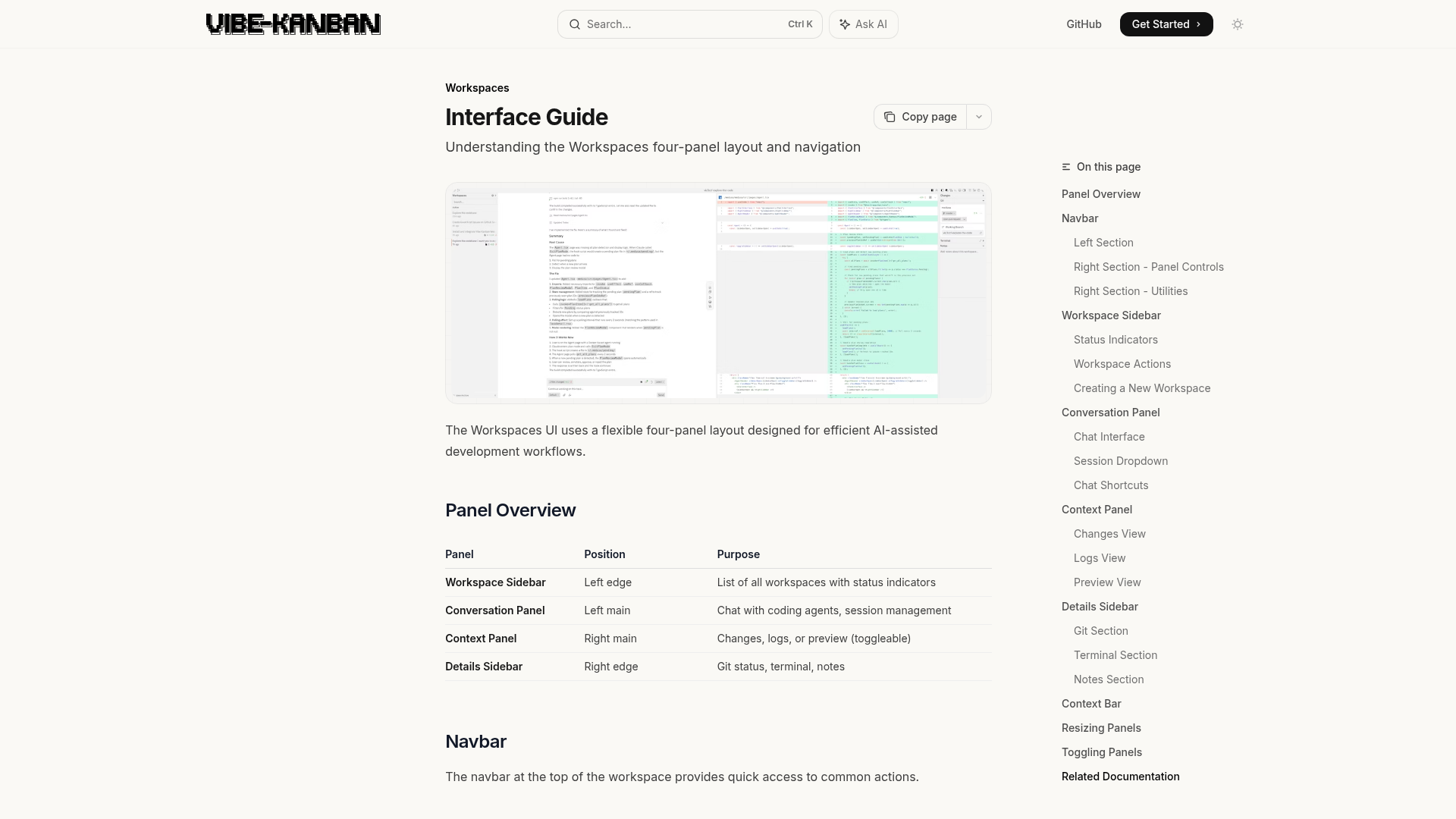 vibe-kanban navigation screenshot