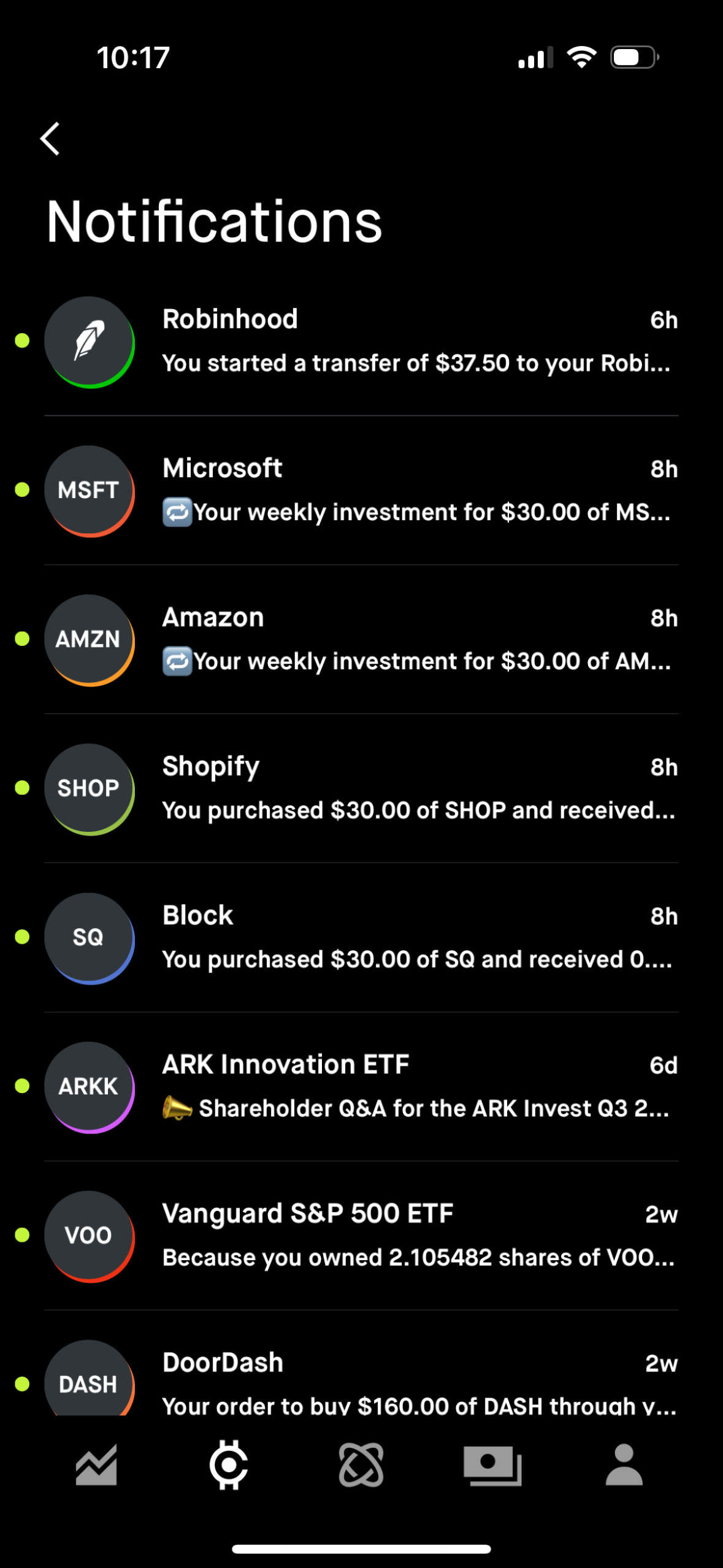 robinhood notifications screenshot