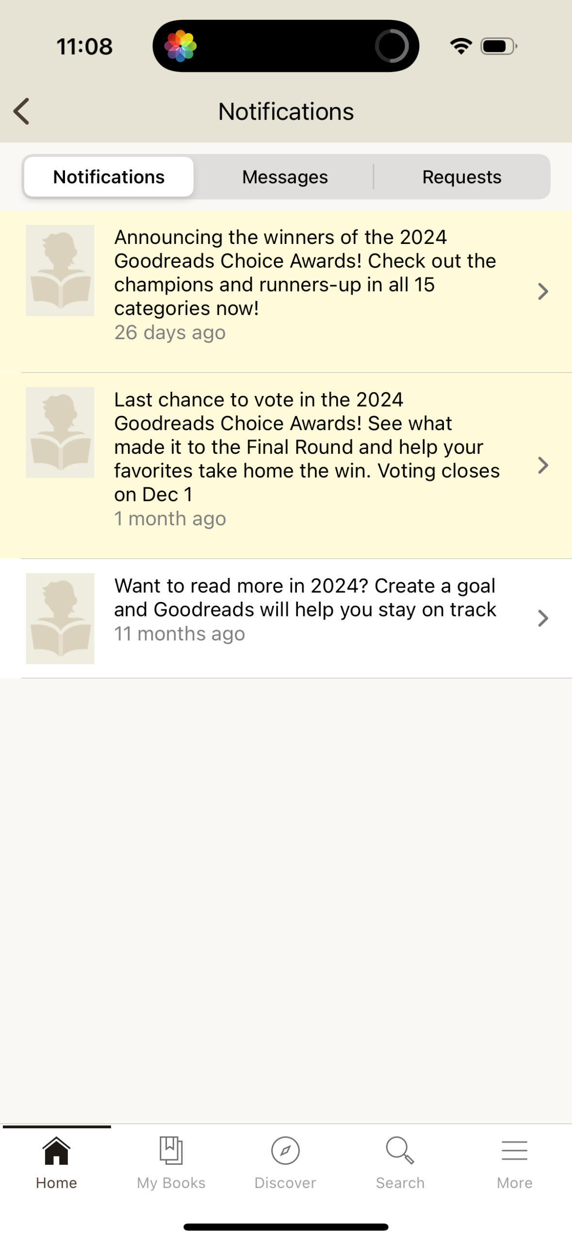 goodreads notifications screenshot