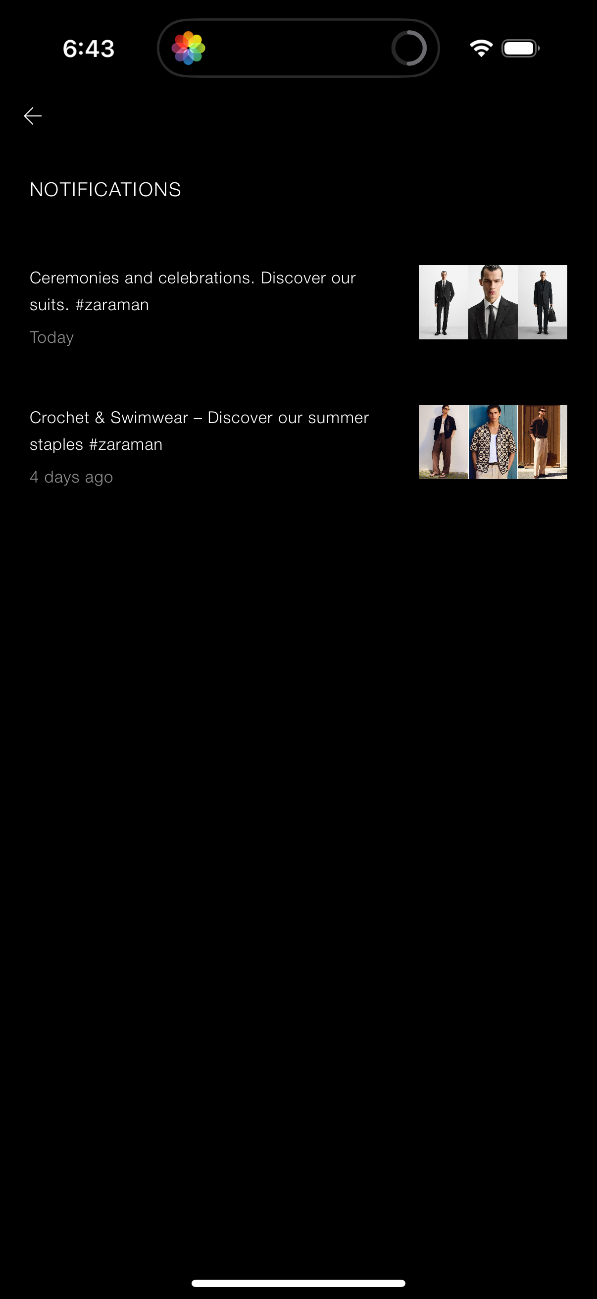 zara notifications screenshot