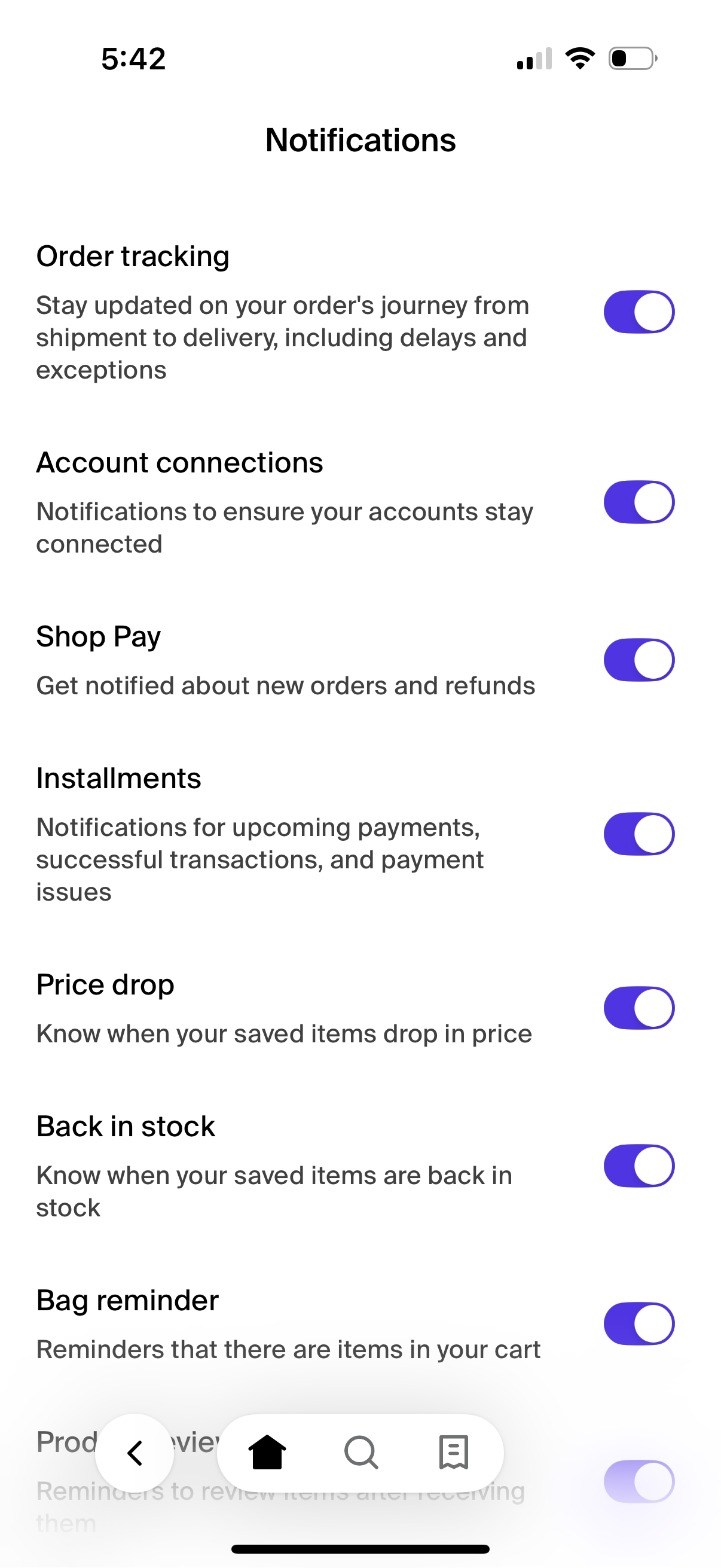 shop notifications screenshot