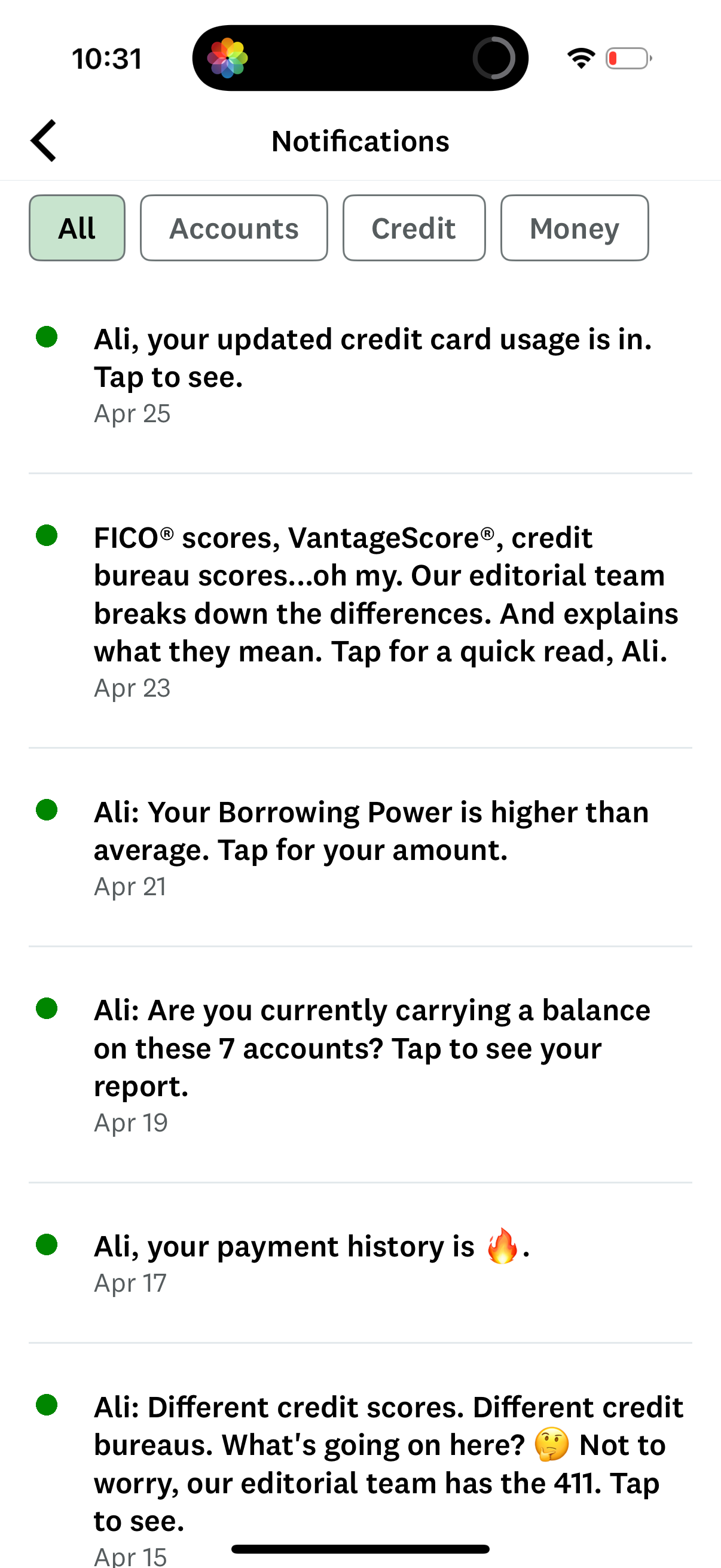 credit-karma notifications screenshot