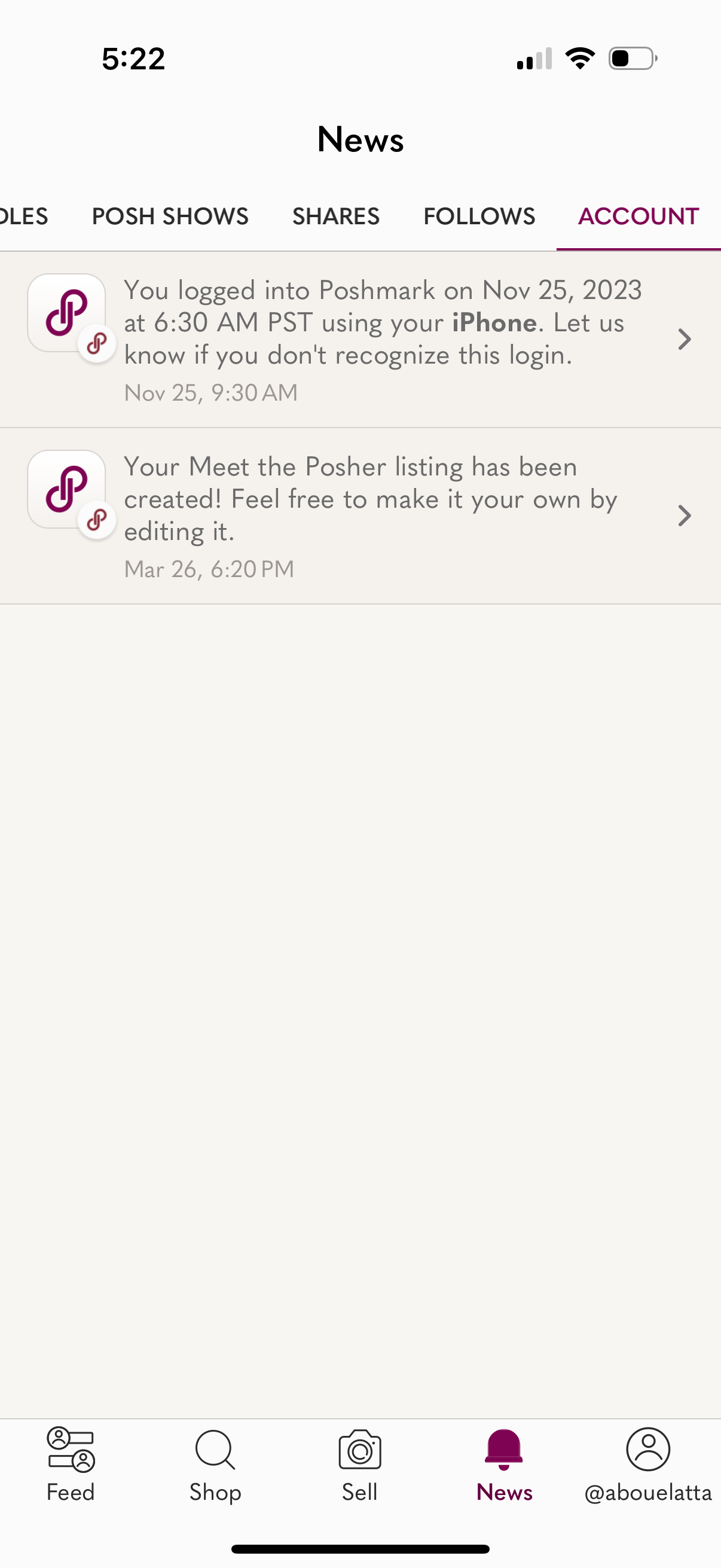 poshmark notifications screenshot