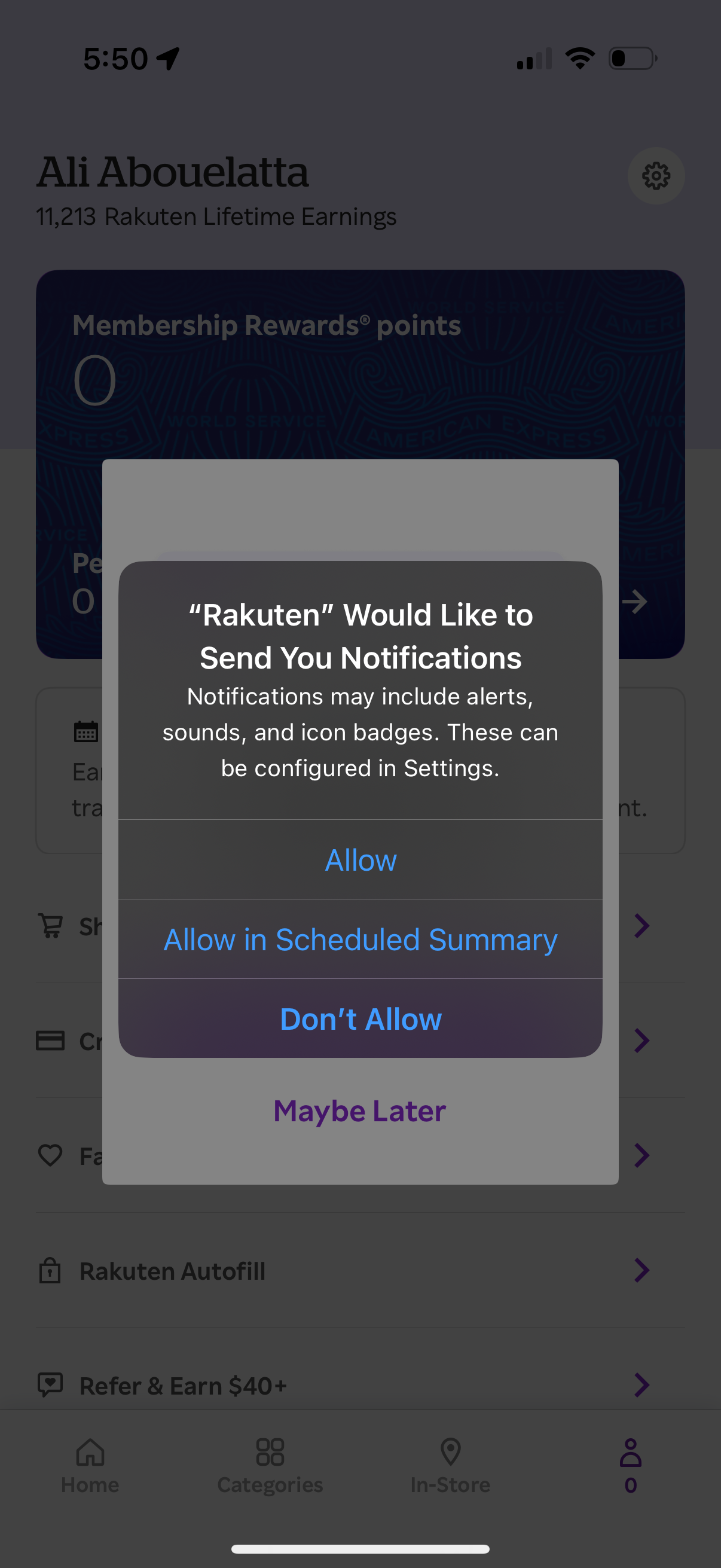rakuten notifications screenshot
