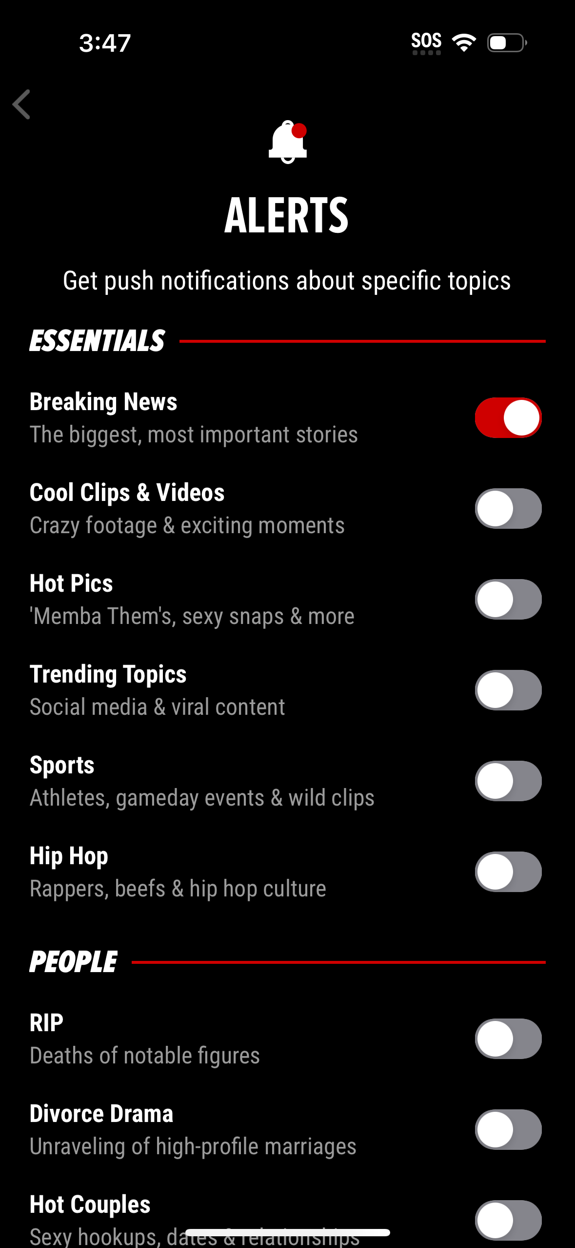 TMZ notifications screenshot