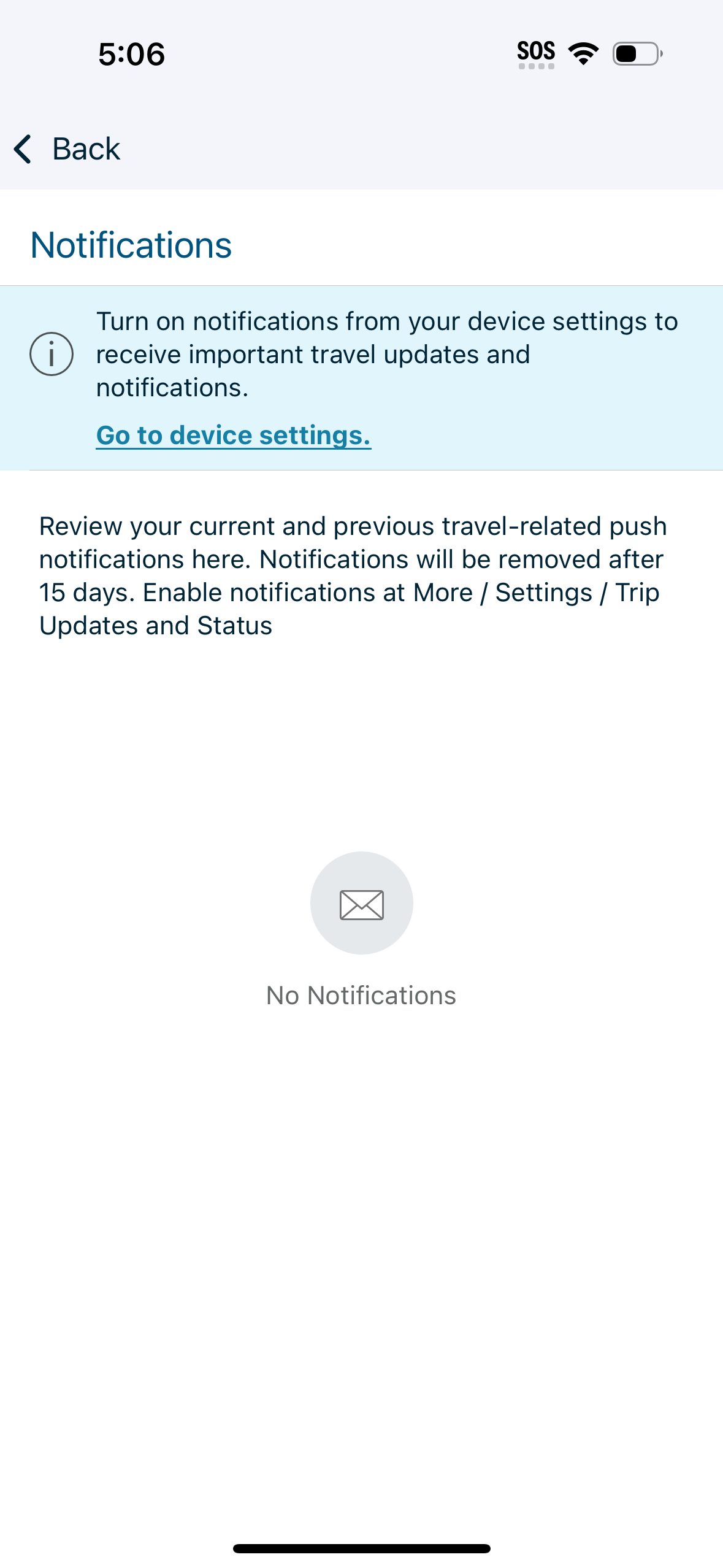 amtrak notifications screenshot