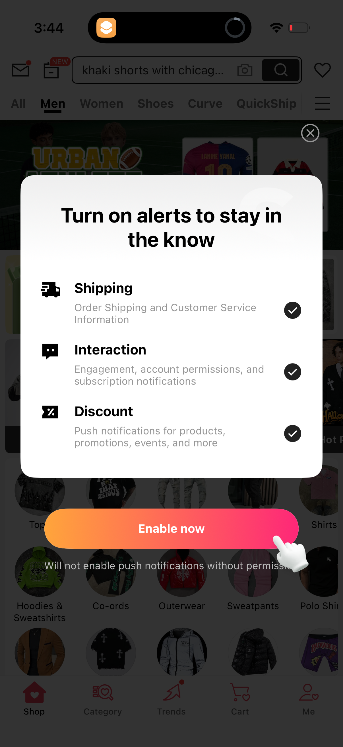 shein notifications screenshot