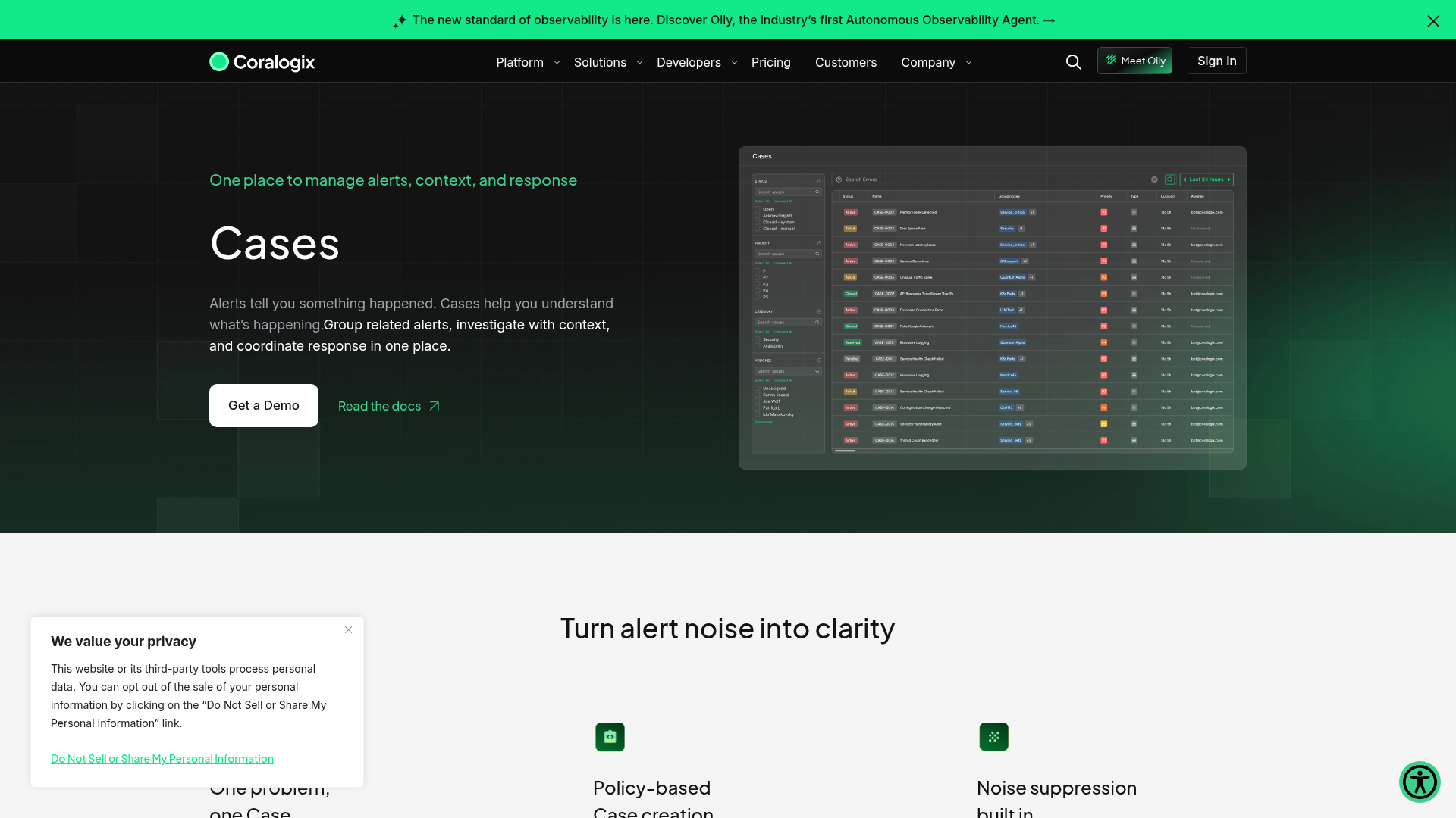 coralogix notifications screenshot