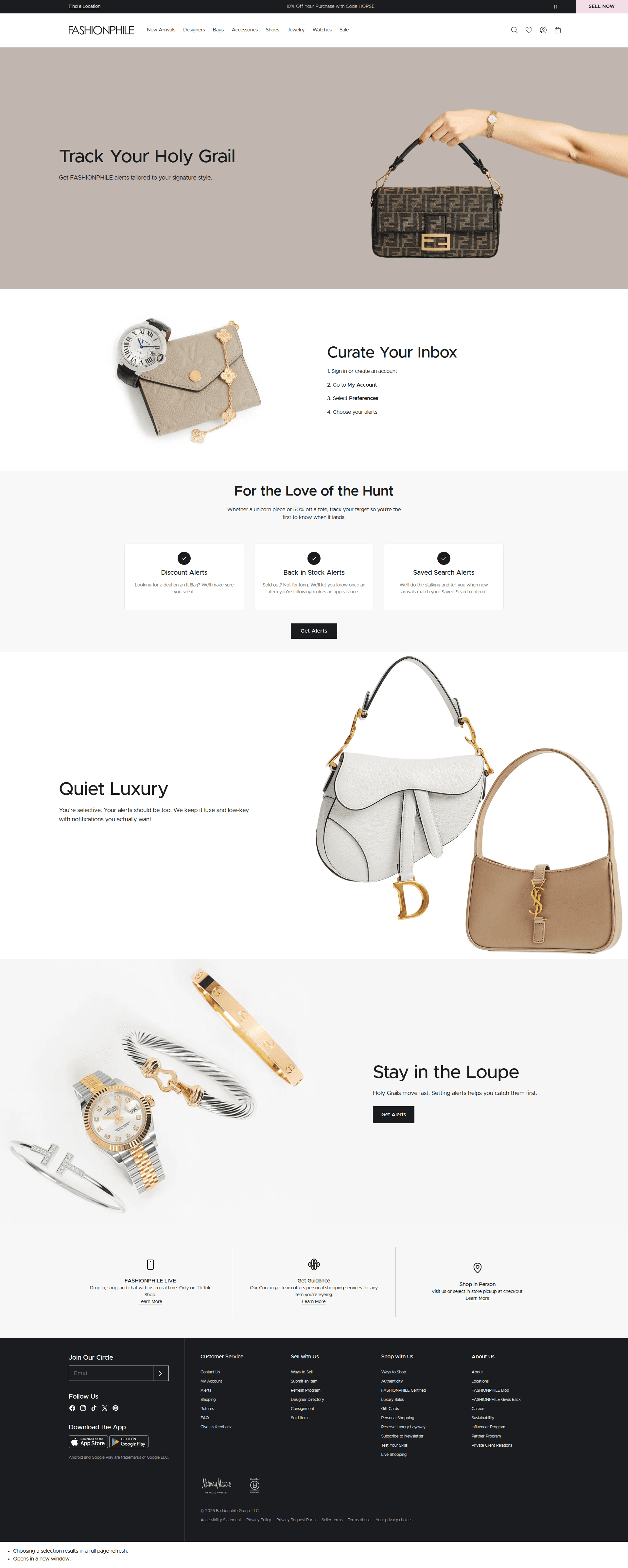 fashionphile notifications screenshot
