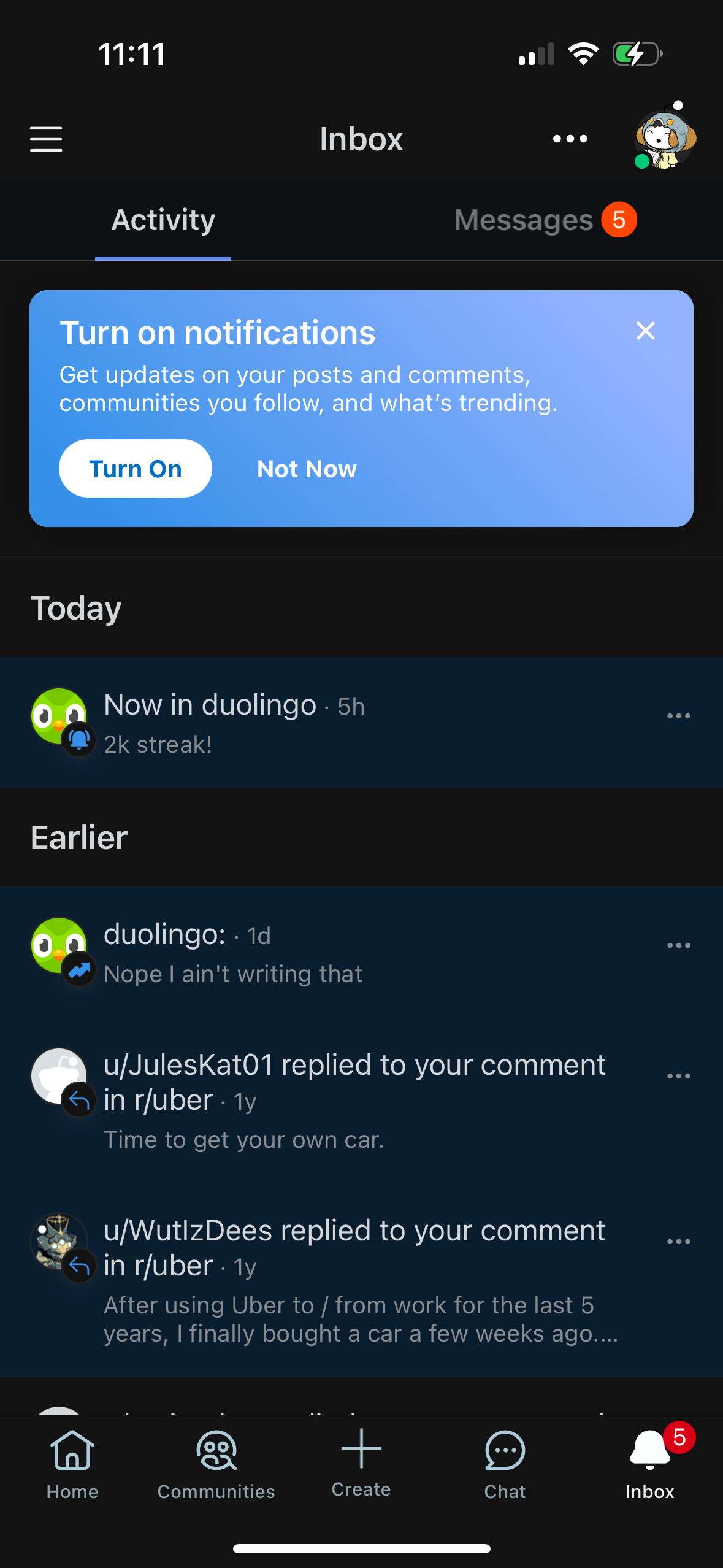 reddit notifications screenshot