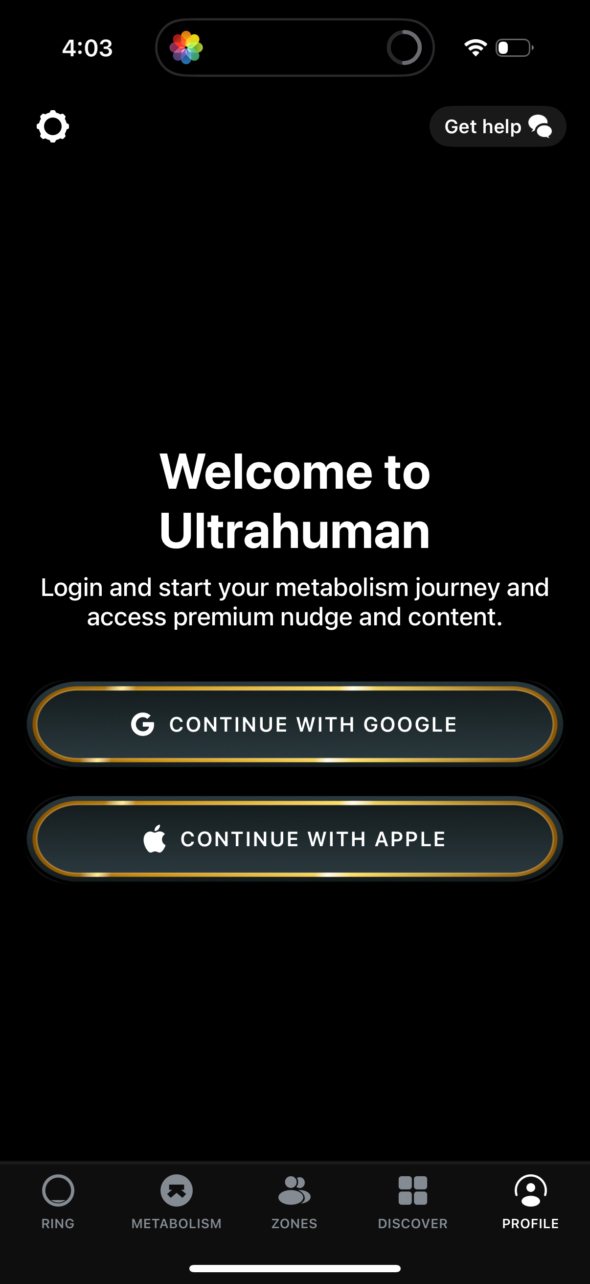 ultrahuman onboarding screenshot