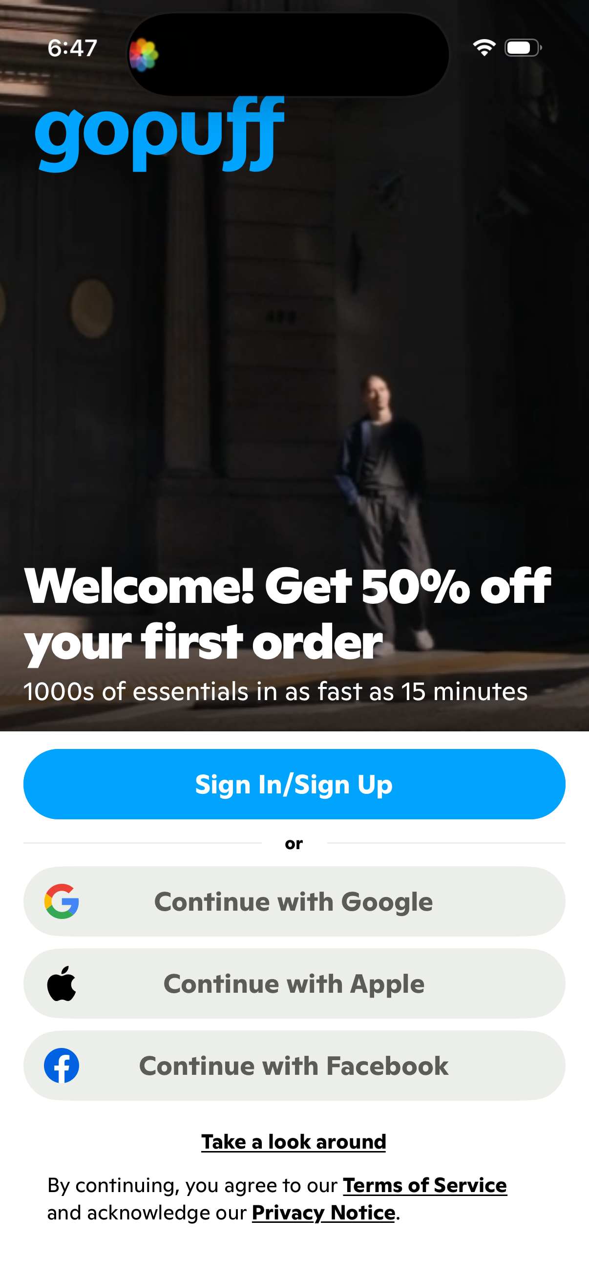 gopuff onboarding screenshot