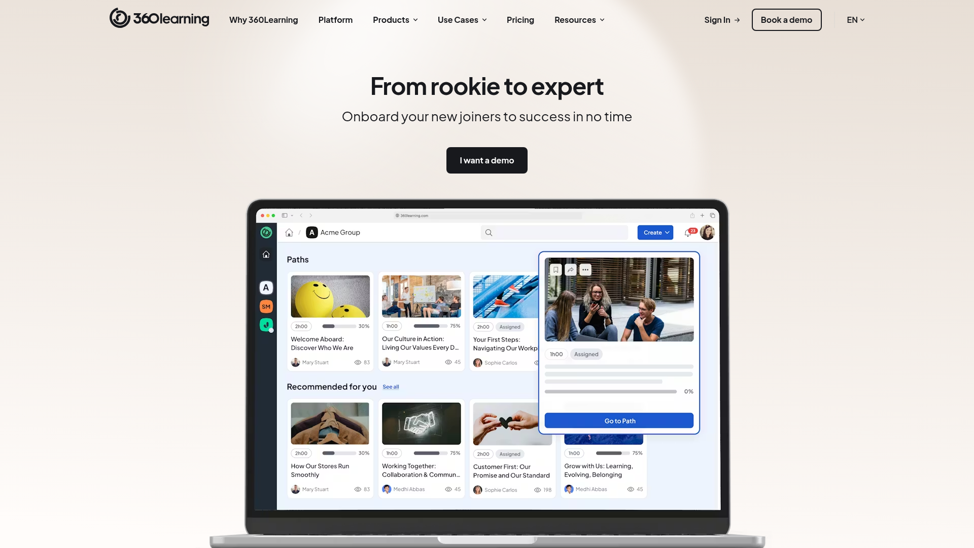 360learning onboarding screenshot
