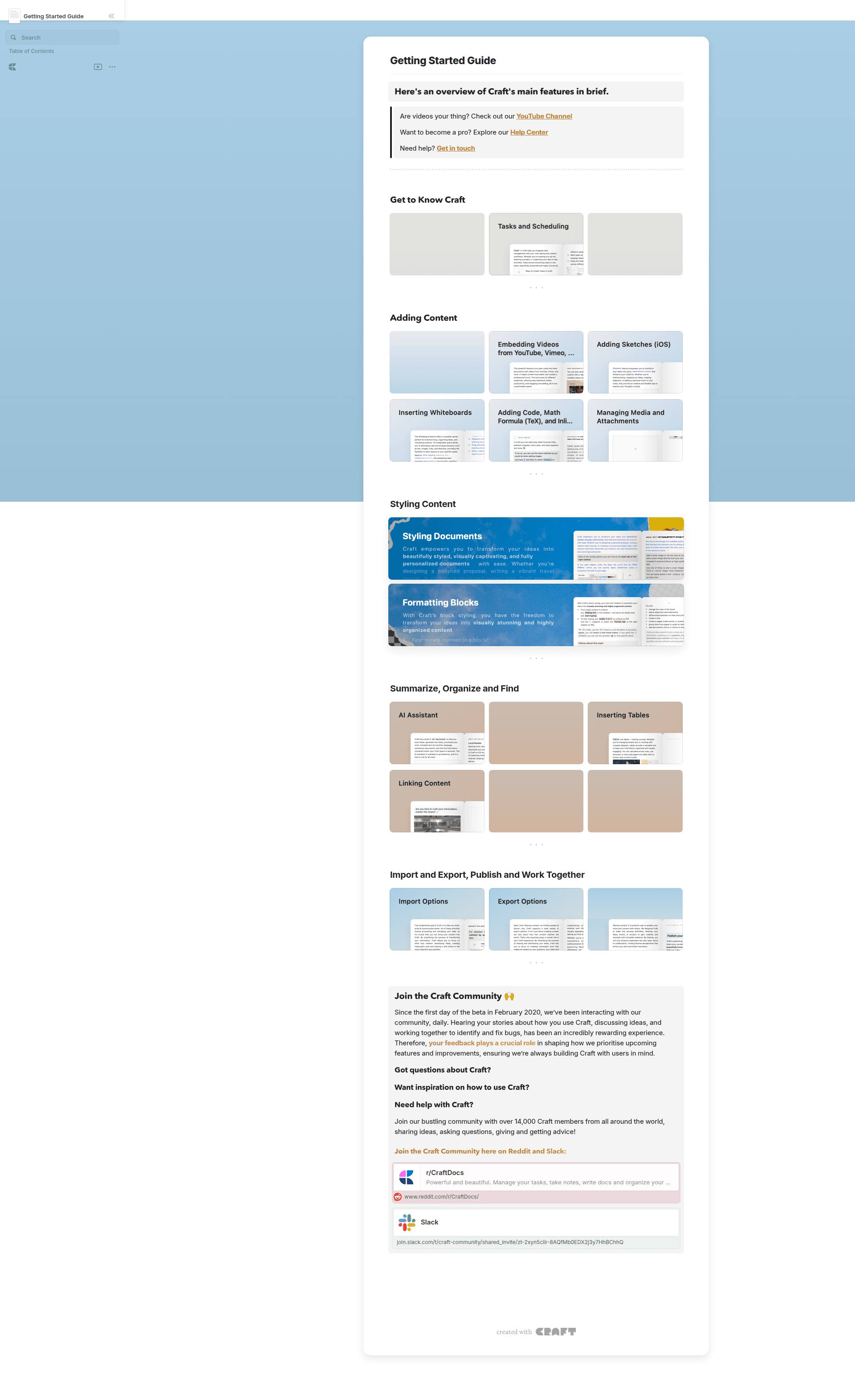 craft onboarding screenshot