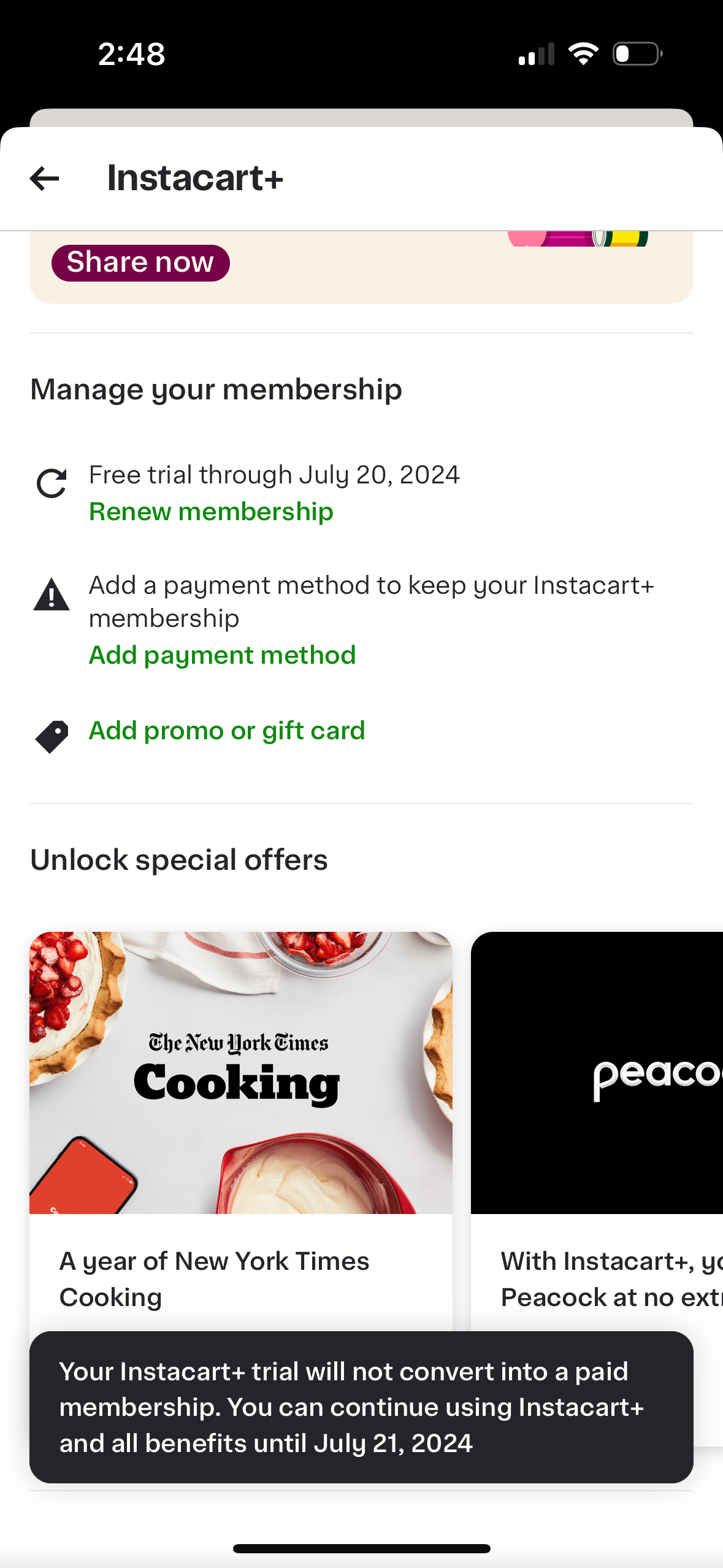 instacart paywall screenshot
