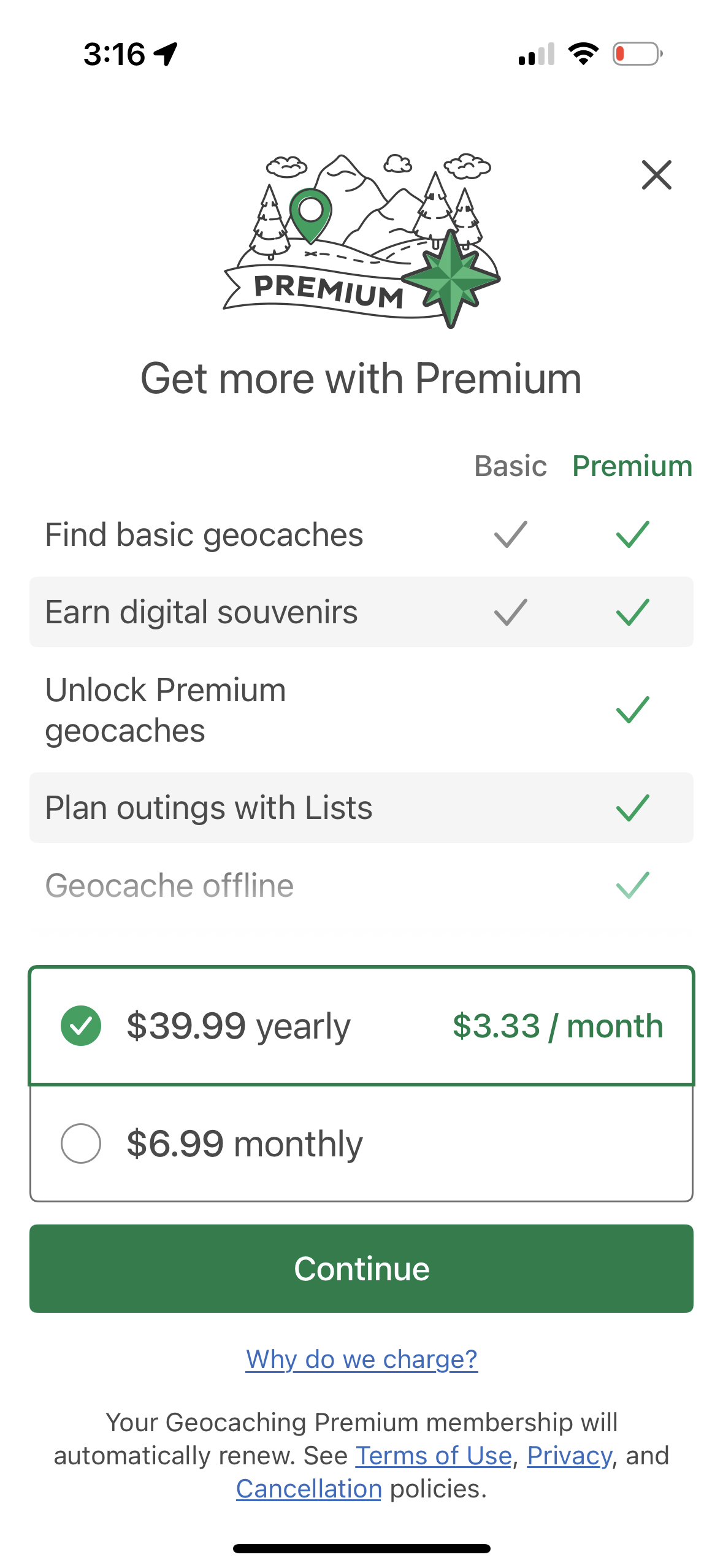 geocaching paywall screenshot