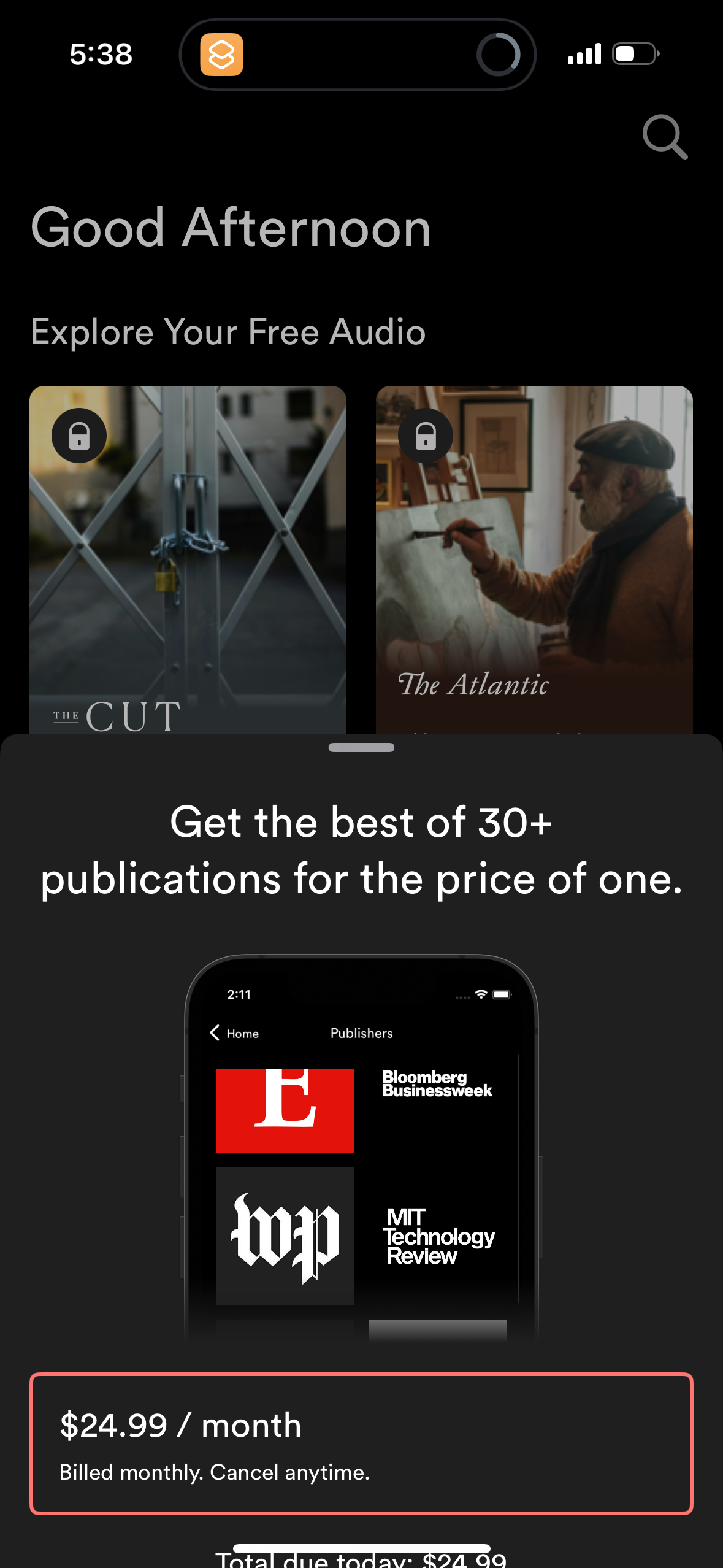 curio paywall screenshot