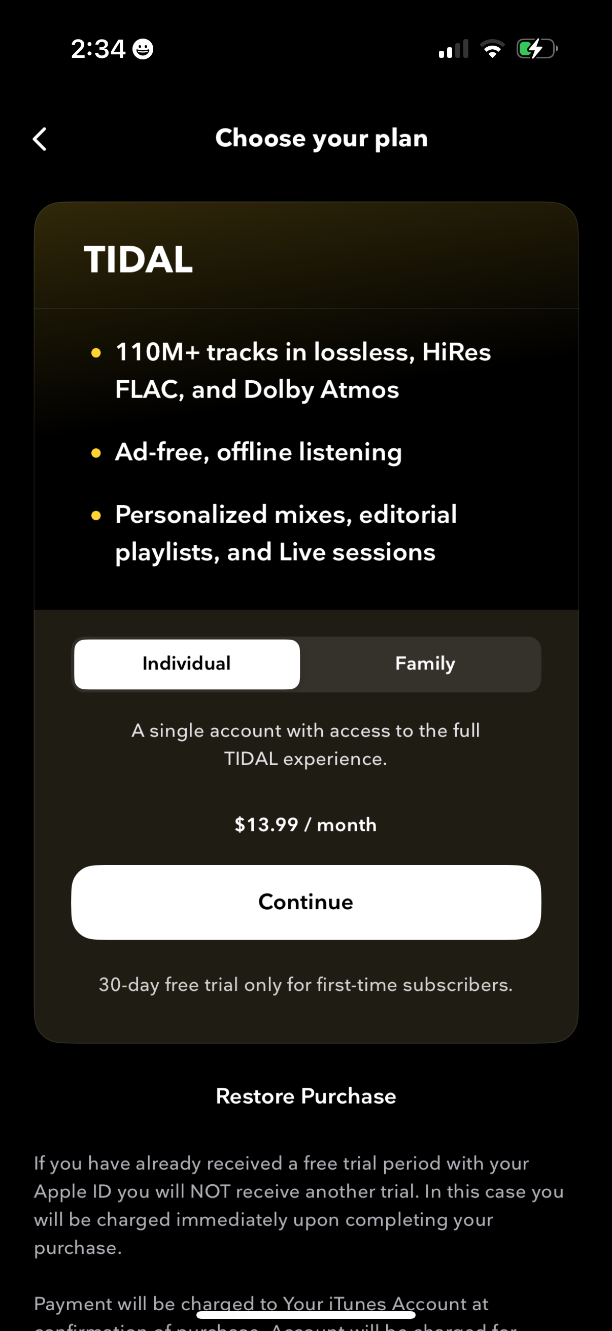 tidal paywall screenshot